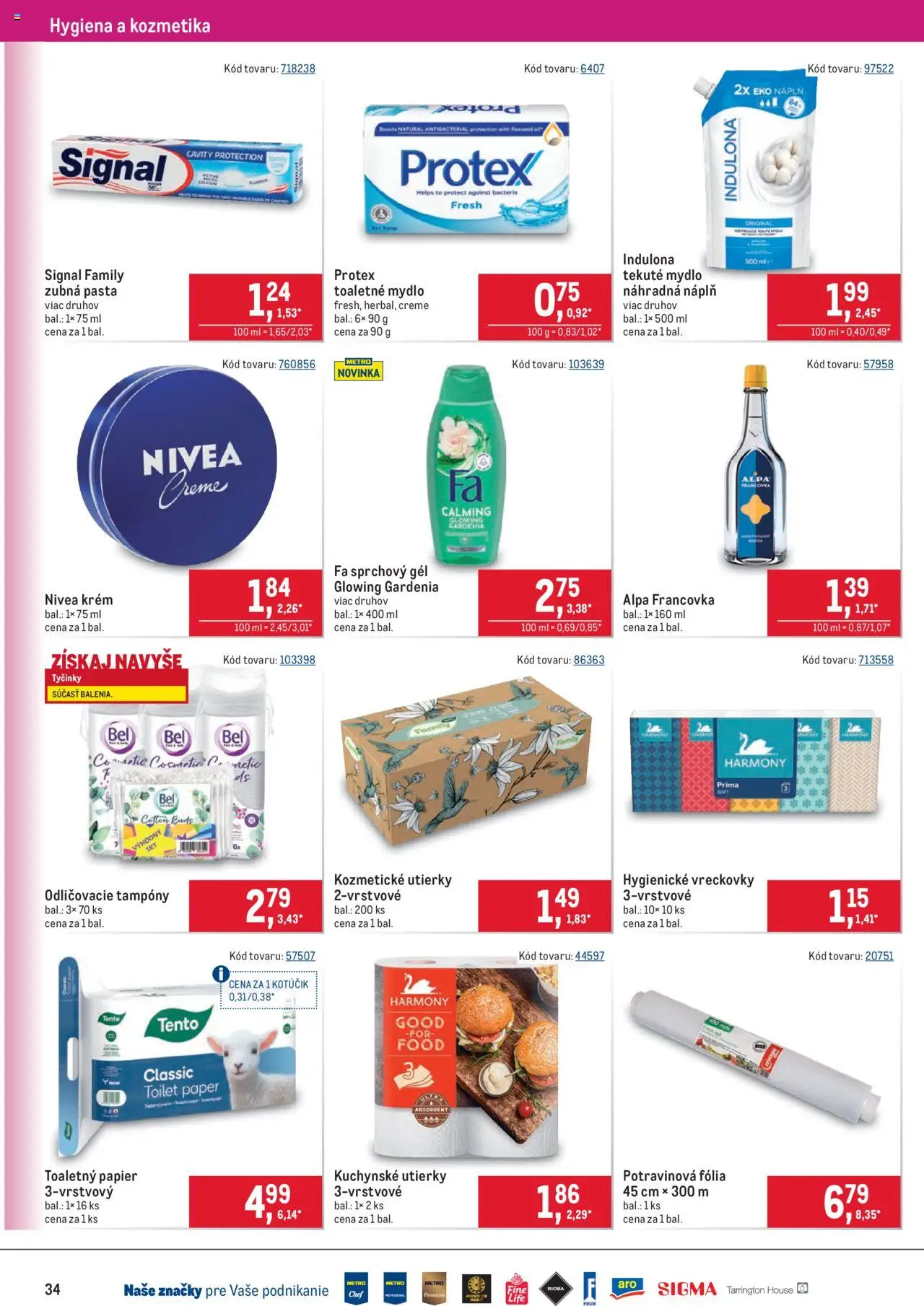 Nové Metro akcie – leták je platný od 10.09.2025 | Strana: 34 | Produkty: Sprchový gél, Alpa, Krém, Indulona