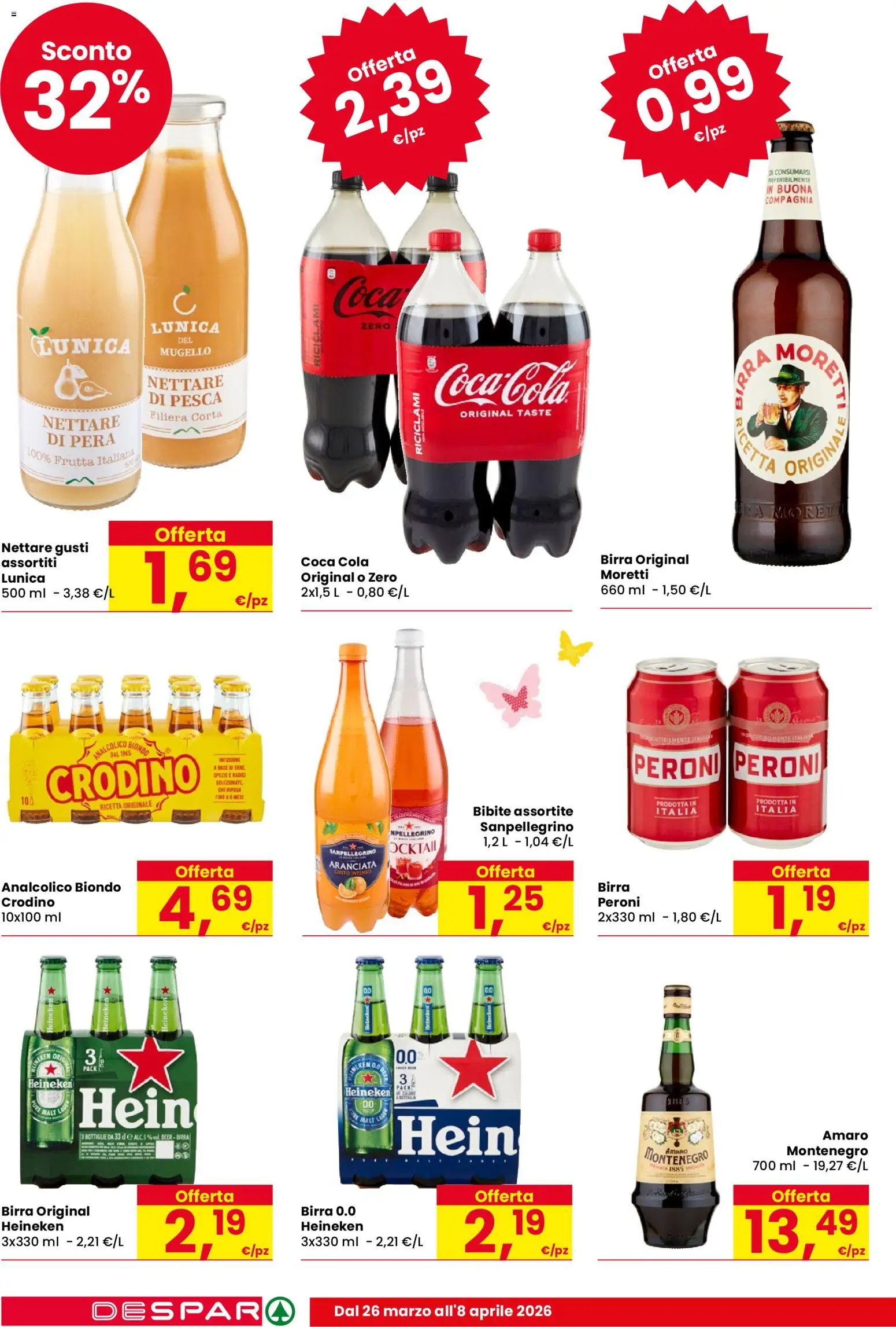 Volantino Despar del 26.03.2026 | Pagina: 16 | Prodotti: Frutta, Pesca, Heineken, Amaro