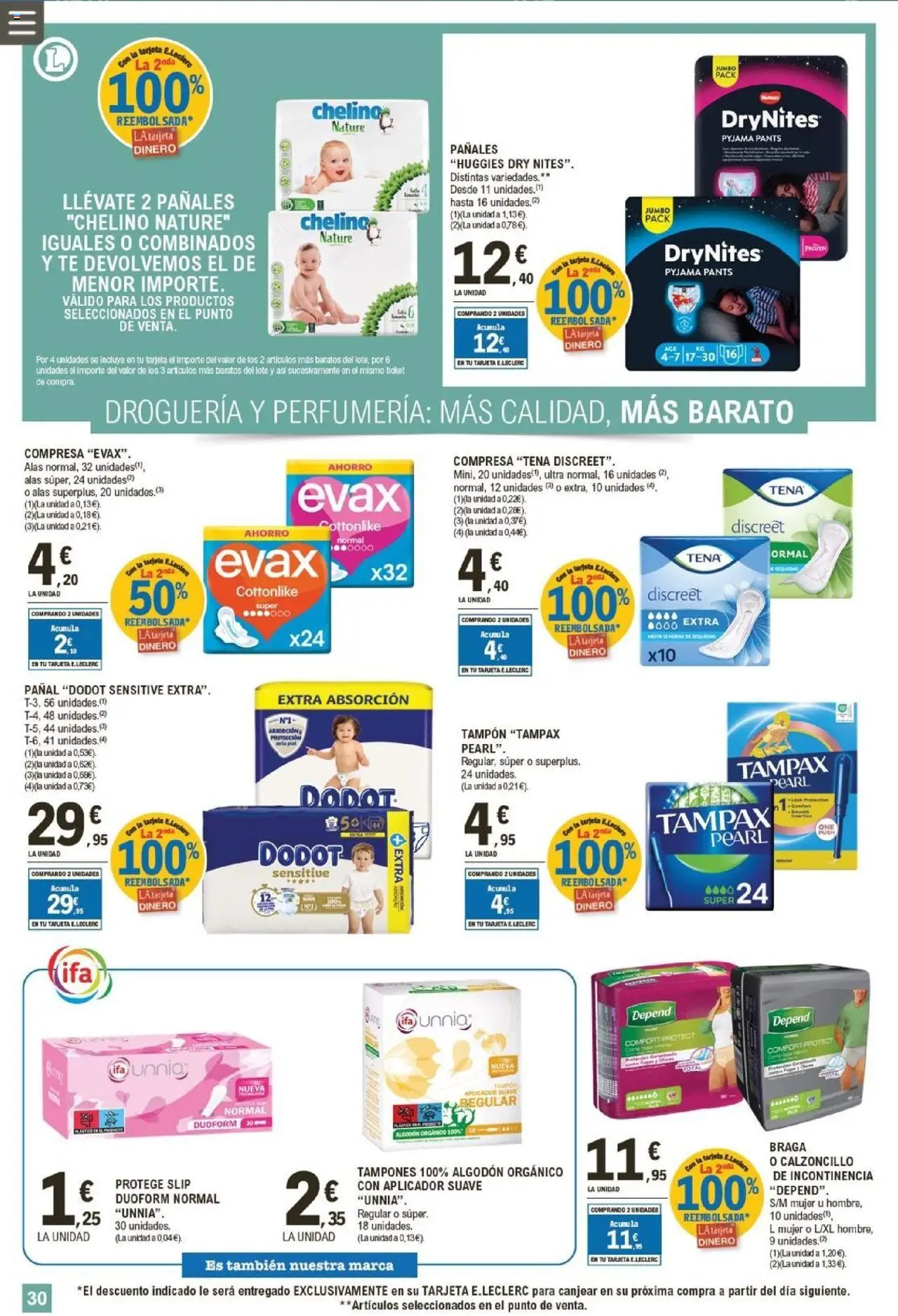 E.Leclerc folleto │ válido desde el 13.08.2025 | Página: 30 | Productos: Tampones, Té, Braga
