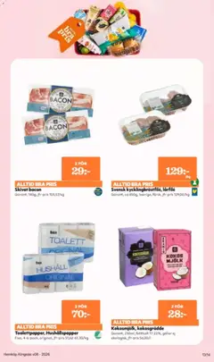 Skivat bacon, Garant, 140g, jfr-pris 105,57/kg - Förhandsvisning av reklamblad från butik Hemköp aktuell från 02.02.2026 | Sida: 13 | Produkter: Bacon, Hushållspapper, Galler, Toalett
