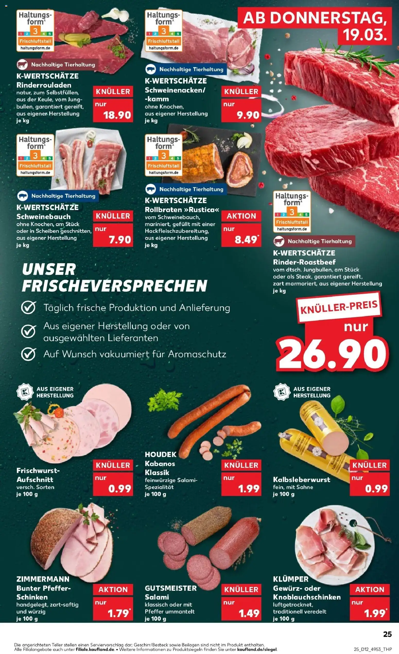 Kaufland Prospekt Velbert	 – gültig ab 19.03.2026 | Seite: 25 | Produkte: Rinderrouladen, Salami, Schinken, Sahne