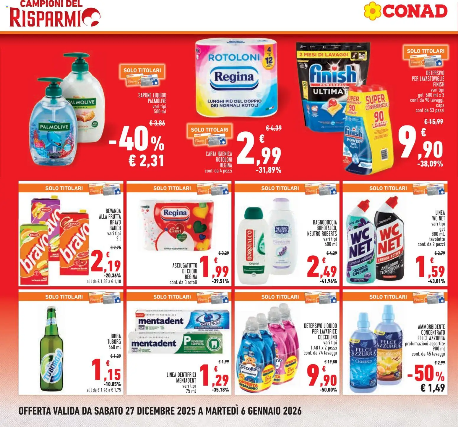 Volantino Conad del 27.12.2025 | Pagina: 4 | Prodotti: Sapone, Ammorbidente, Lavatrice, Asciugatutto