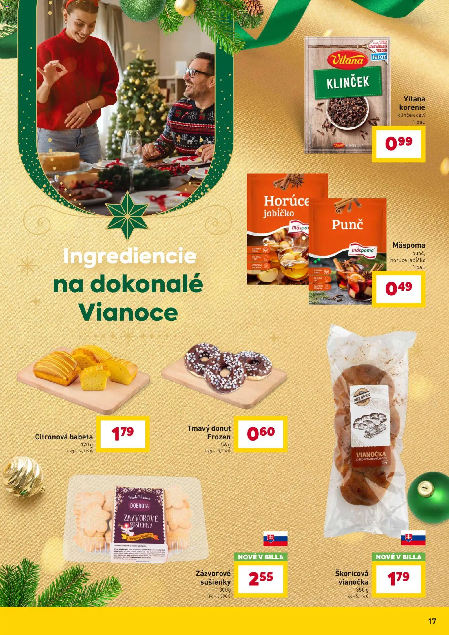 Nové Billa akcie – leták je platný od 10.12.2025 | Strana: 17 | Produkty: Donut, Vianočka, Korenie