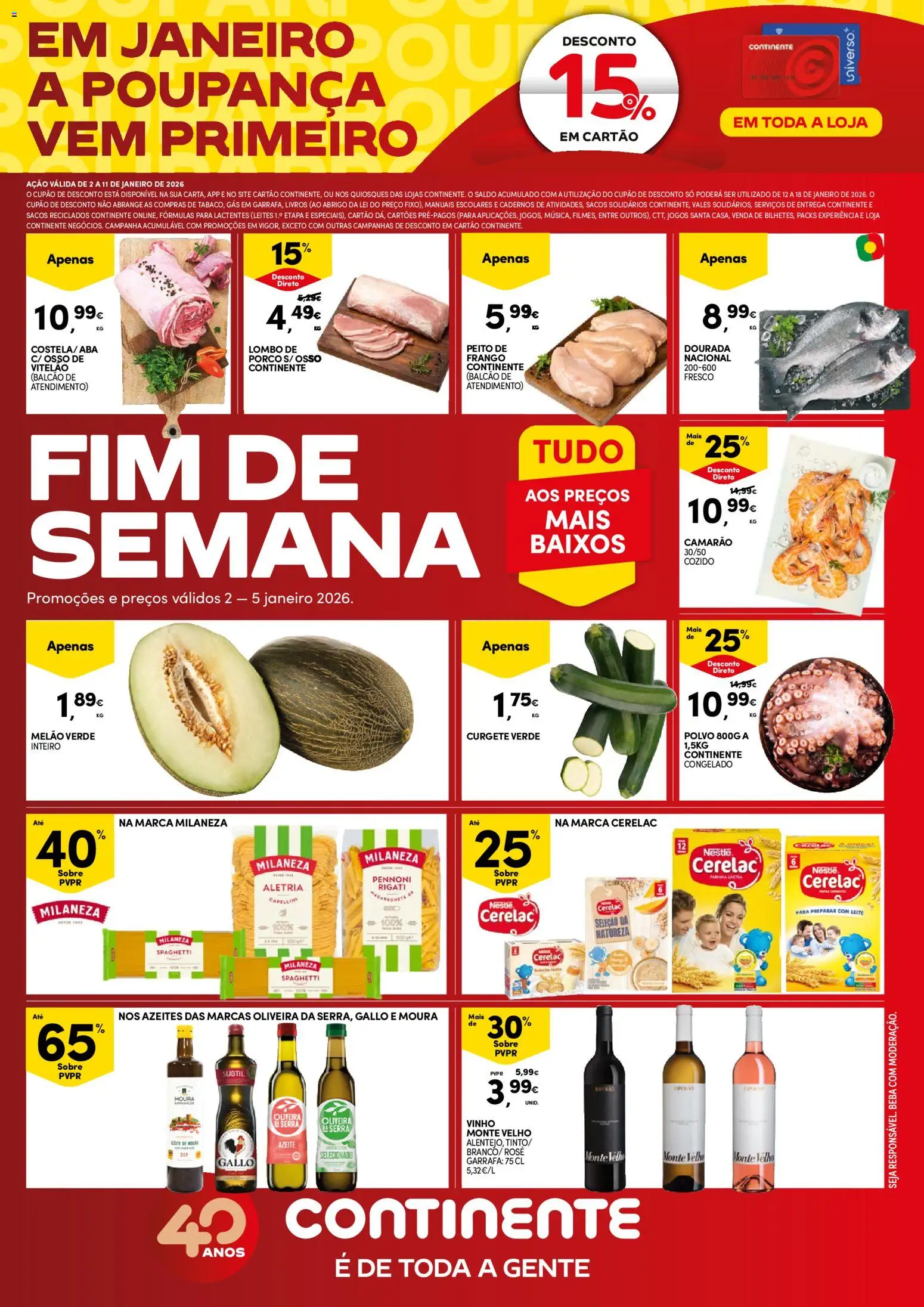 Continente - Fim de Semana │ válido de 02.01.2026 | Página: 1 | Produtos: Milaneza, Curgete, Polvo, Melão