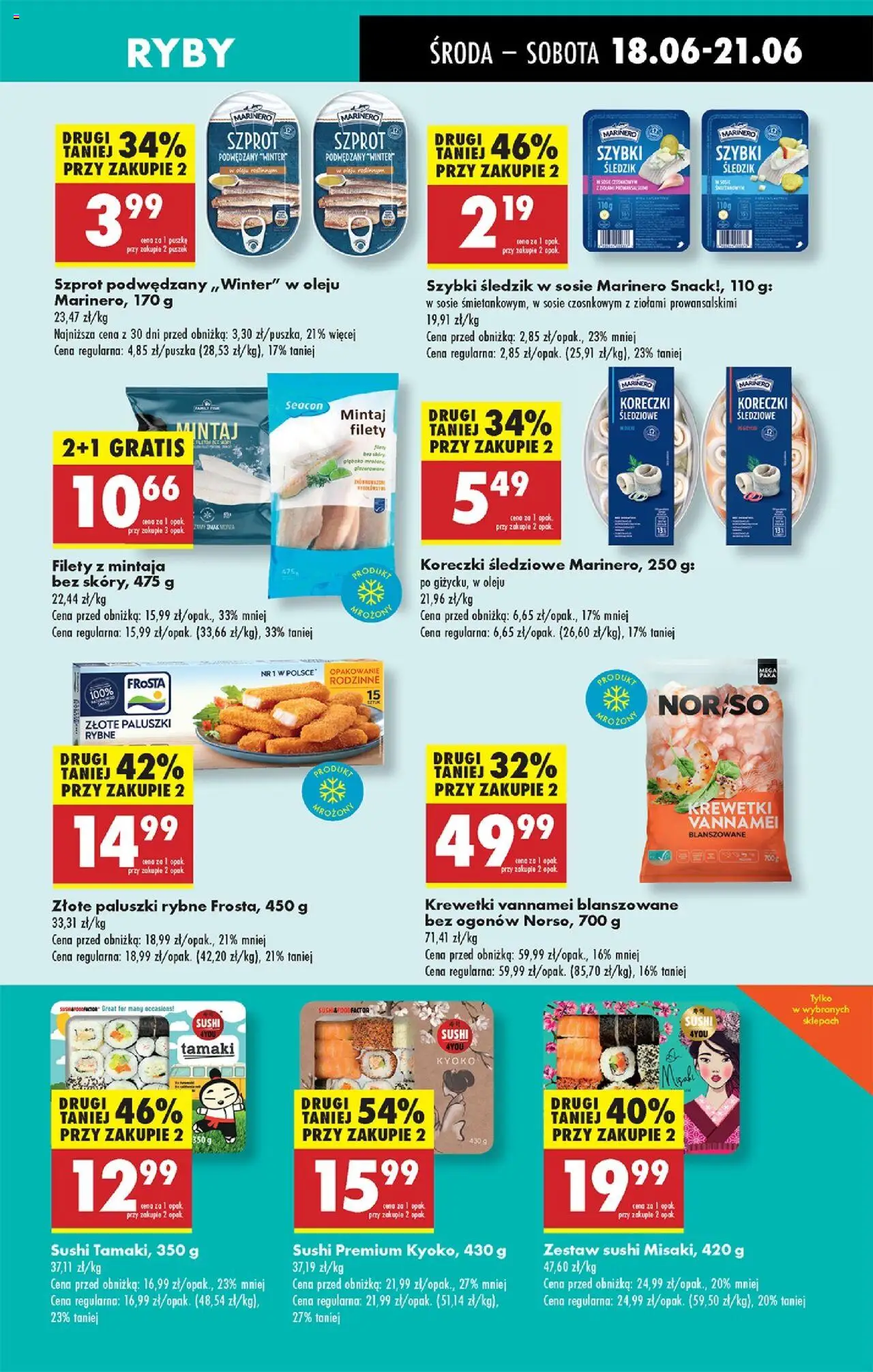 Biedronka gazetka - Oferta W tym tygodniu od 18.06.2025 | Strona: 37 | Produkty: Paluszki rybne, Mintaj, Ryby, Zestaw sushi