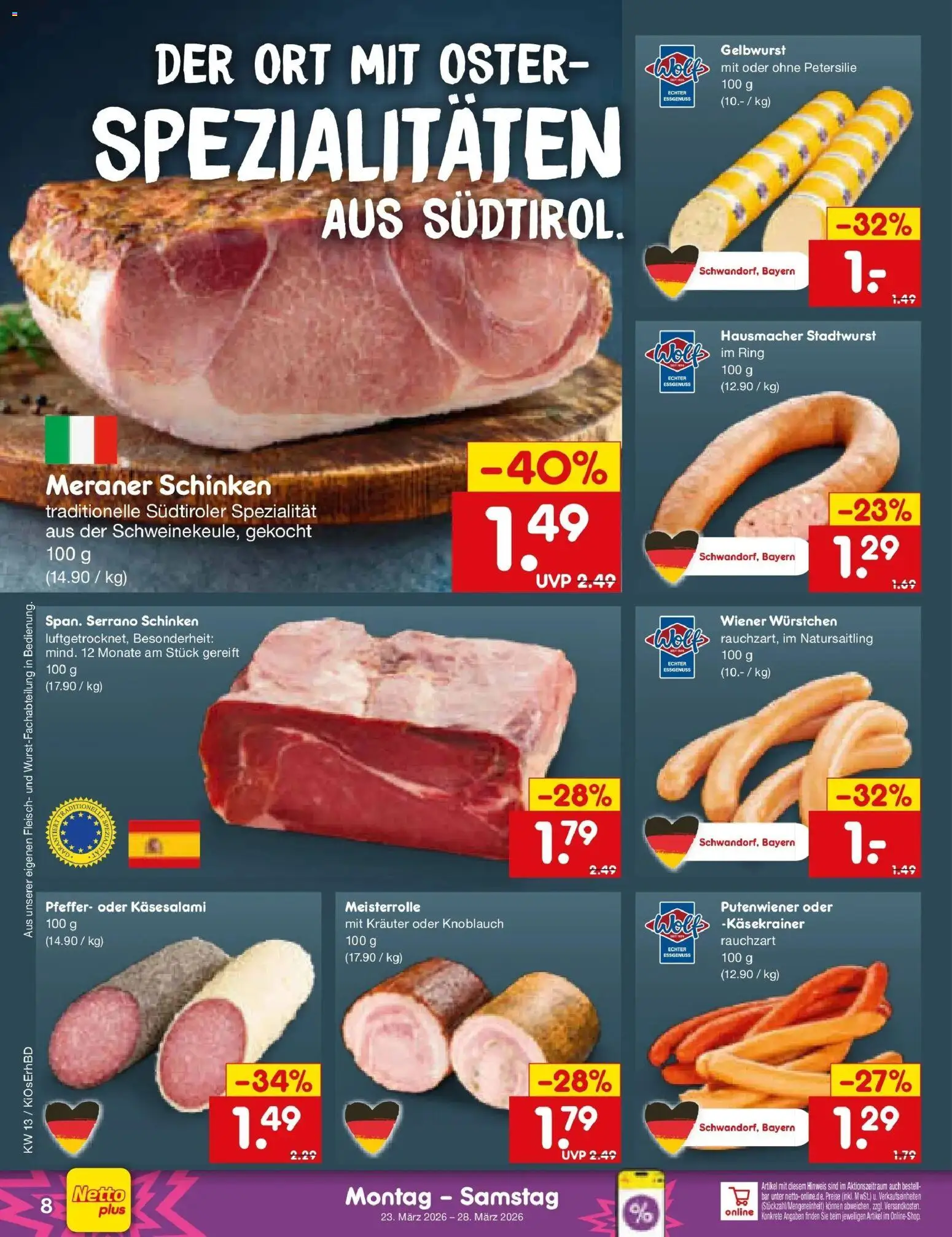 Netto Marken-Discount Prospekt Ergolding	 – gültig ab 23.03.2026 | Seite: 8 | Produkte: Wiener wurstchen, Käsekrainer, Petersilie, Serrano schinken