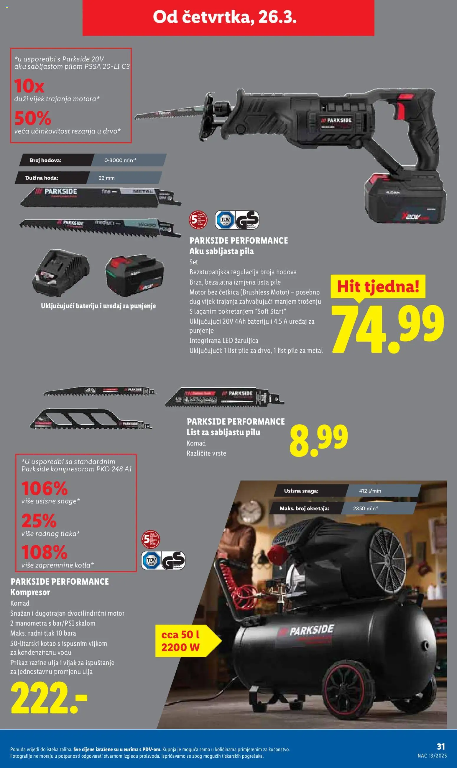 Lidl katalog | vrijedi od 23.03.2026 | Stranica: 31 | Proizvodi: Kompresor, Pila, Parkside