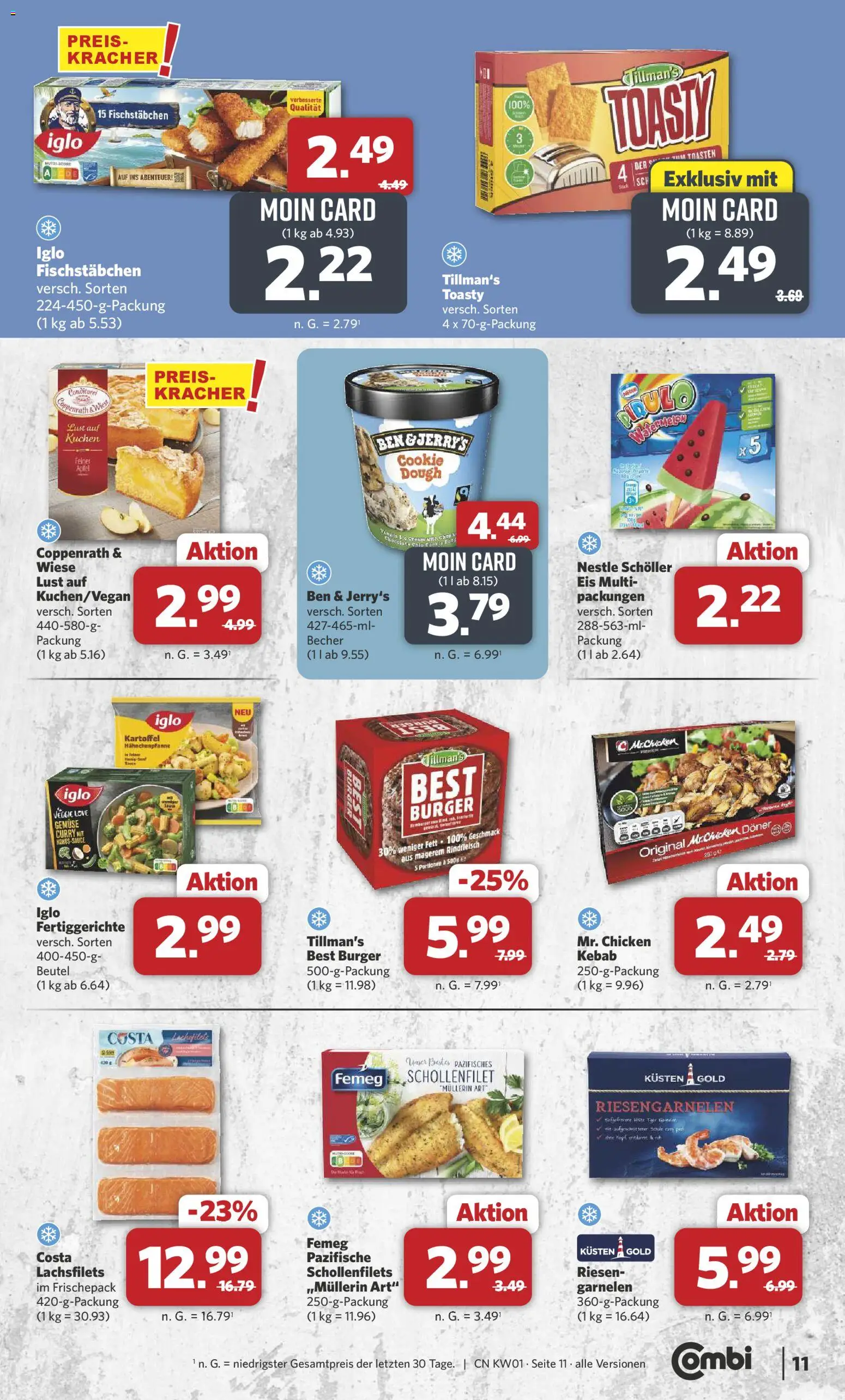 Combi Prospekt 	 – gültig ab 29.12.2025 | Seite: 11 | Produkte: Burger, Fertiggerichte, Kuchen, Eis