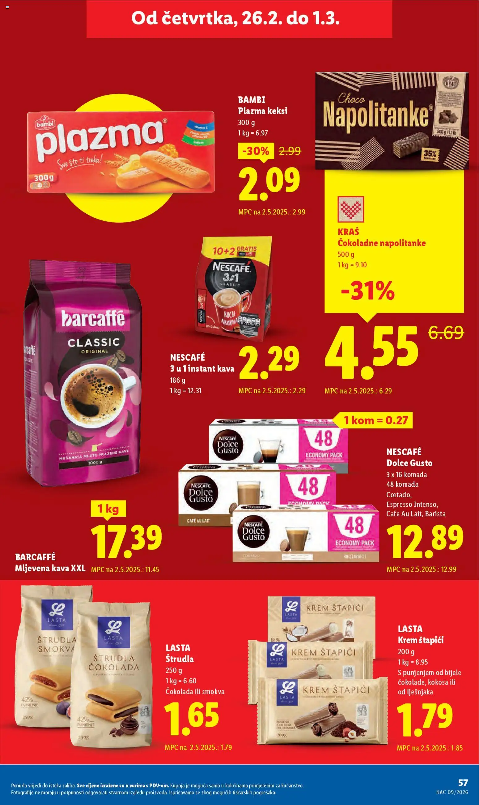 Lidl katalog | vrijedi od 19.02.2026 | Stranica: 57 | Proizvodi: Mljevena kava, Dolce Gusto, Kava, Napolitanke