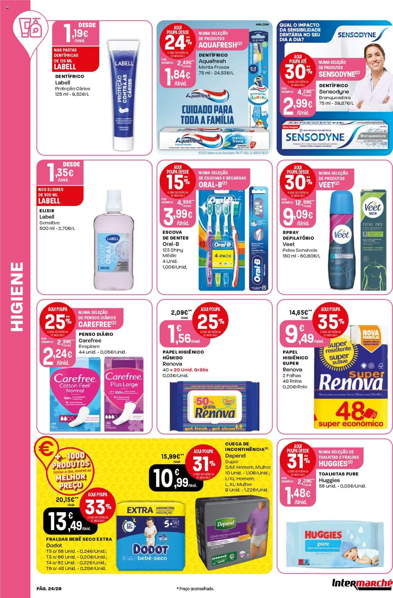 Intermarché folheto │ válido de 18.09.2025 | Página: 24 | Produtos: Roupa interior, Papel higiénico, Fraldas