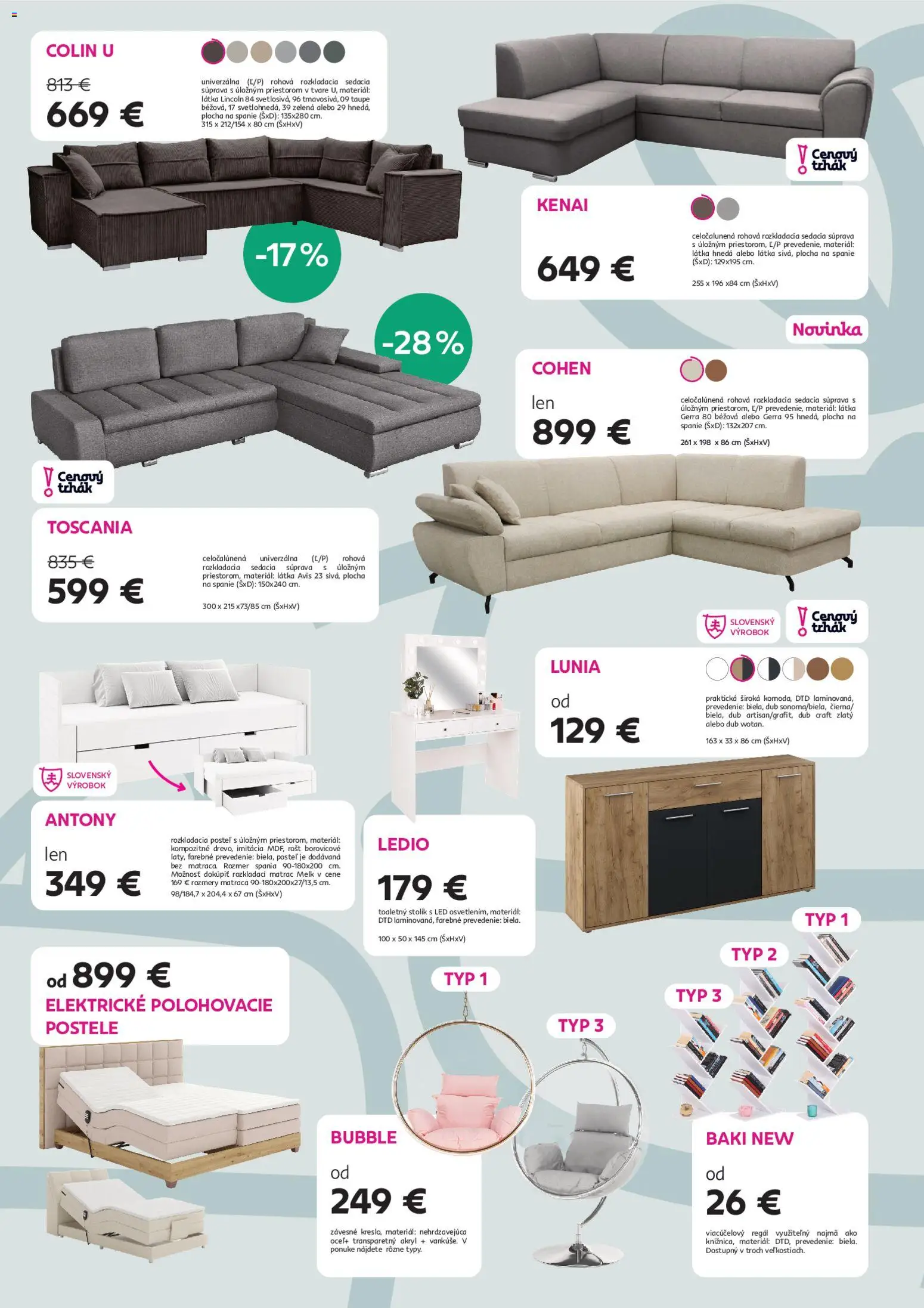 Nové Kondela akcie – leták je platný od 12.11.2025 | Strana: 4 | Produkty: Matrac, Sedacia súprava, Posteľ, Regál