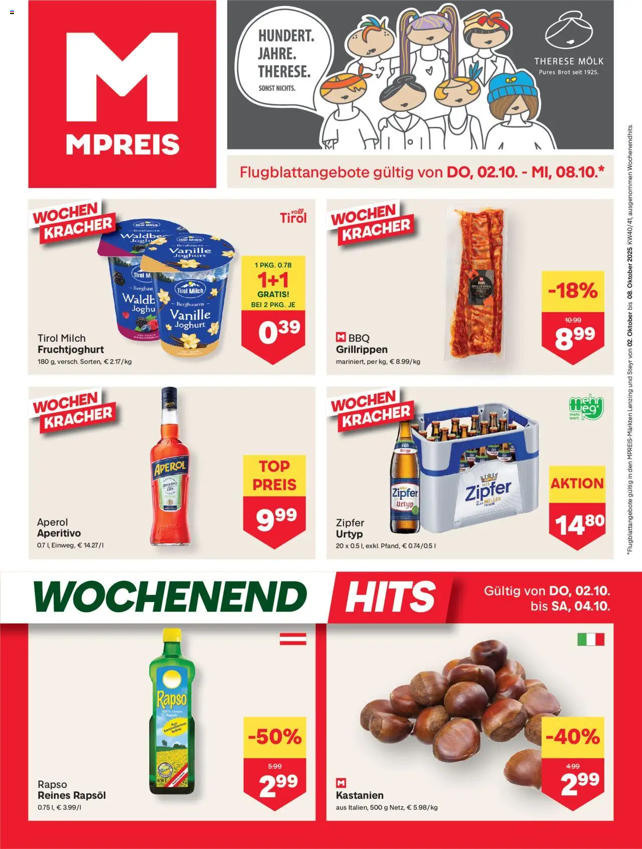 MPREIS Lenzing gültig ab 02.10.2025 | Seite: 1 | Produkte: Milch, Joghurt, Brot