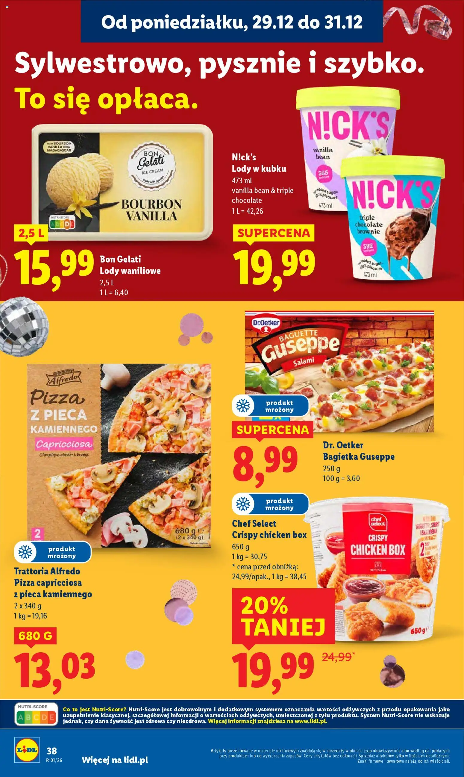 Lidl Gazetka od 29.12.2025 | Strona: 38 | Produkty: Bourbon, Pizza capricciosa, Salami, Lody waniliowe