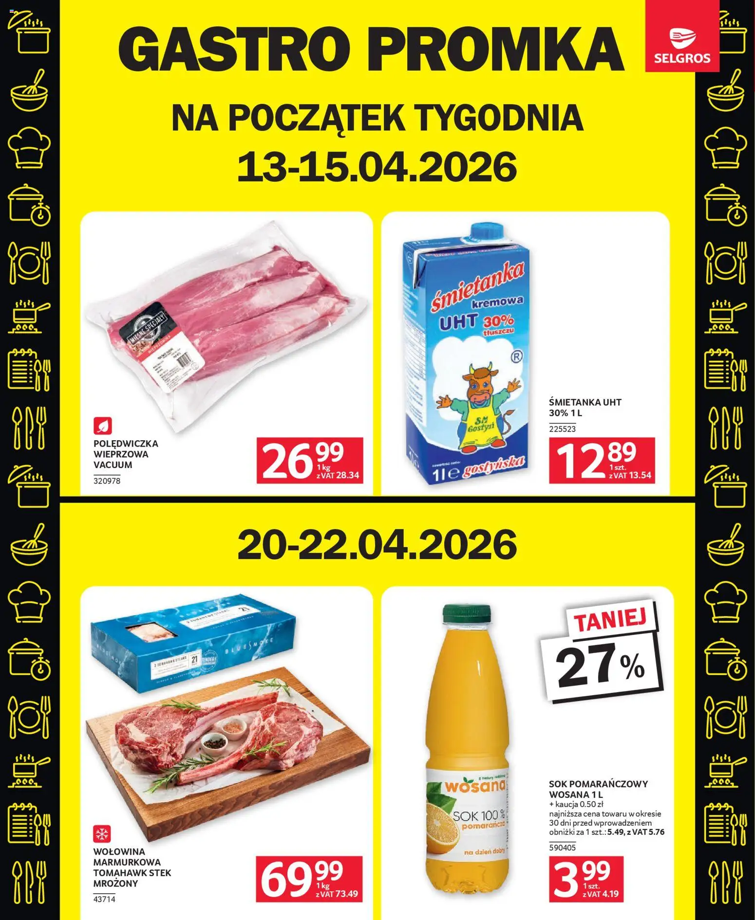 Selgros cash&carry gazetka - Oferta dla gastronomii od 09.04.2026 | Strona: 2 | Produkty: Wosana sok pomarańczowy, Polędwiczka wieprzowa, Wieprzowina, Wołowina