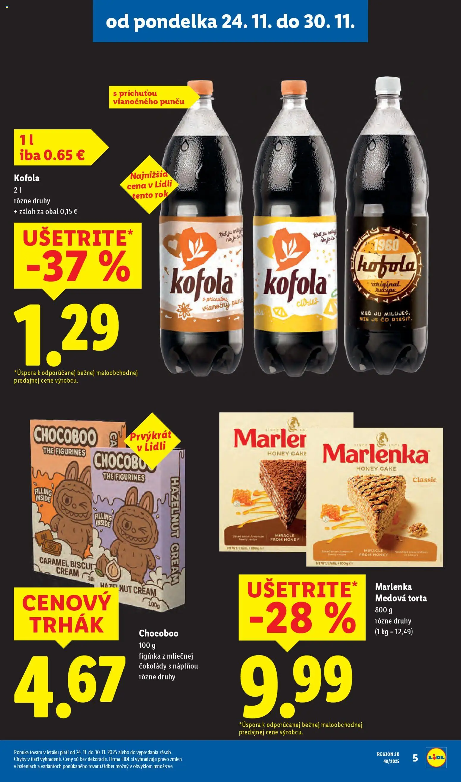 Nové Lidl akcie – leták je platný od 27.11.2025 | Strana: 8 | Produkty: Torta, Kofola, Marlenka