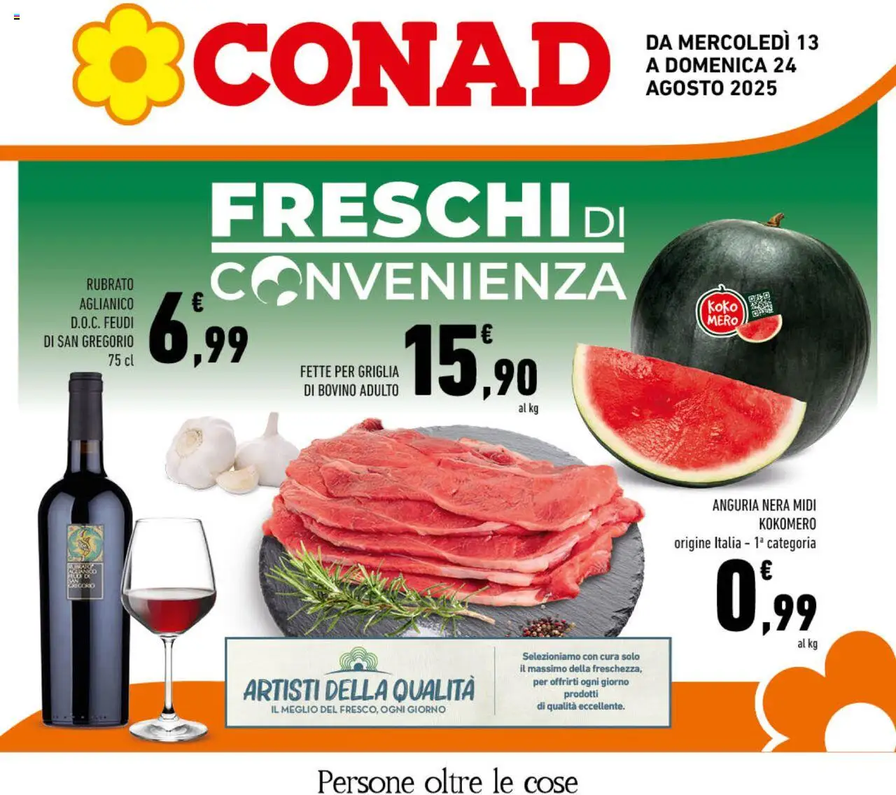 Volantino Conad del 13.08.2025 | Pagina: 1 | Prodotti: Bovino, Anguria, Griglia