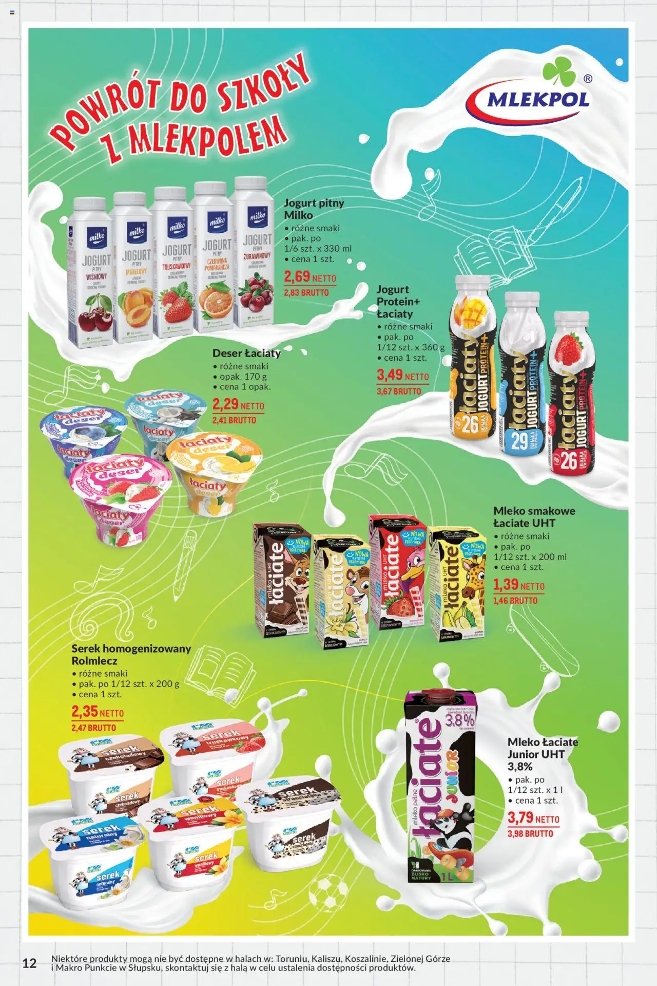 Makro Gazetka - Katalog Back to School od 19.08.2025 | Strona: 12 | Produkty: Serek, Jogurt pitny, Mleko, Jogurt