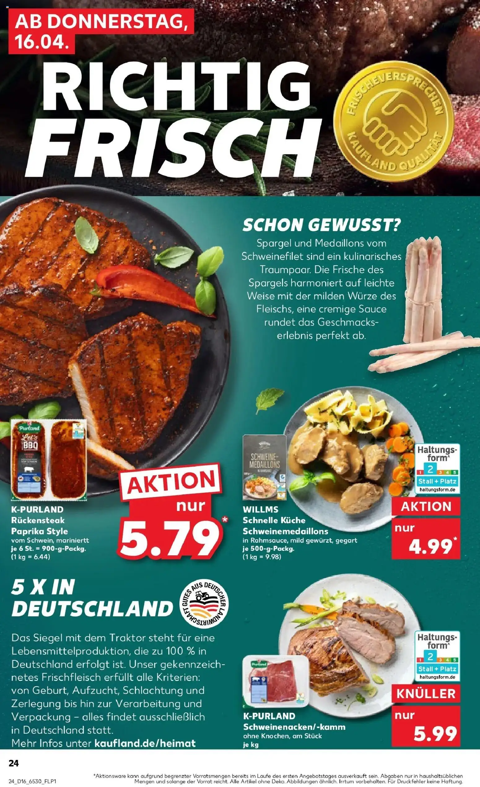 Kaufland Prospekt Finsterwalde	 – gültig ab 13.04.2026 | Seite: 36 | Produkte: Küche, Spargel, Schweinefilet, Steak