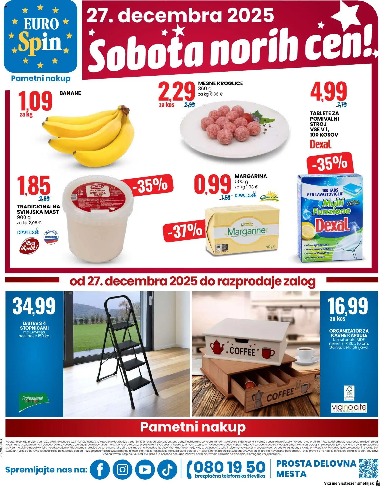 Novi Eurospin katalog ponudbe – veljaven od 27.12.2025 | Stran: 16 | Izdelki: Margarina, Kos, Banane, Tablete za pomivalni stroj