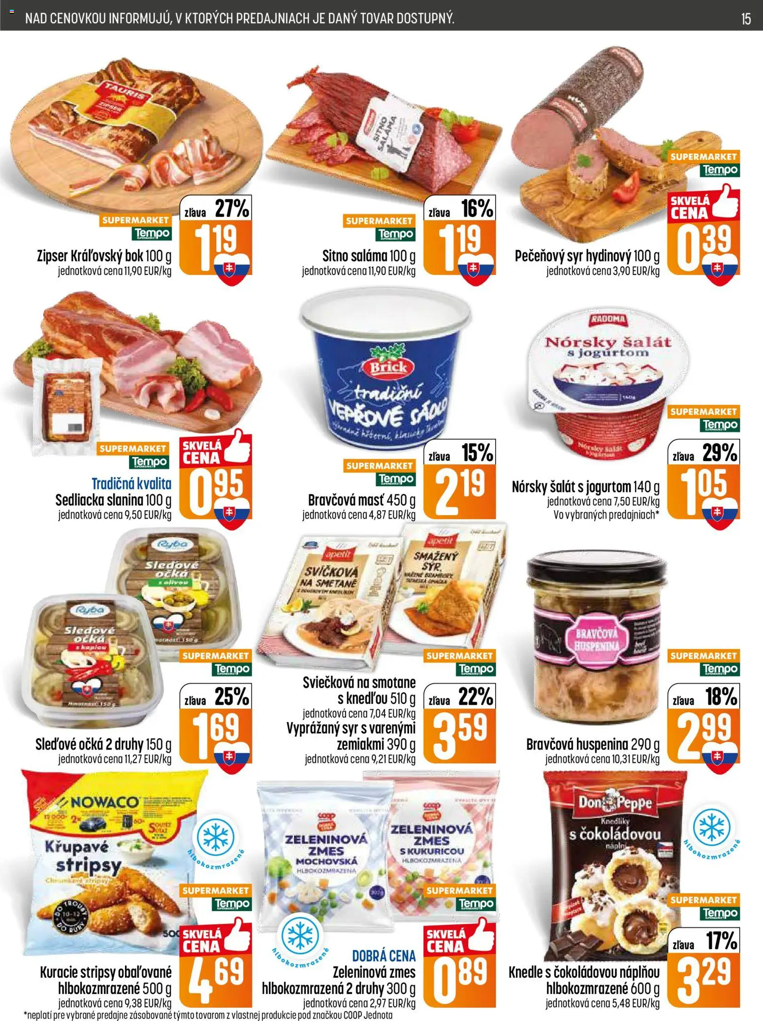 Nové COOP Jednota akcie – leták je platný od 22.01.2026 | Strana: 15 | Produkty: Syr, Saláma, Ryba, Šalát