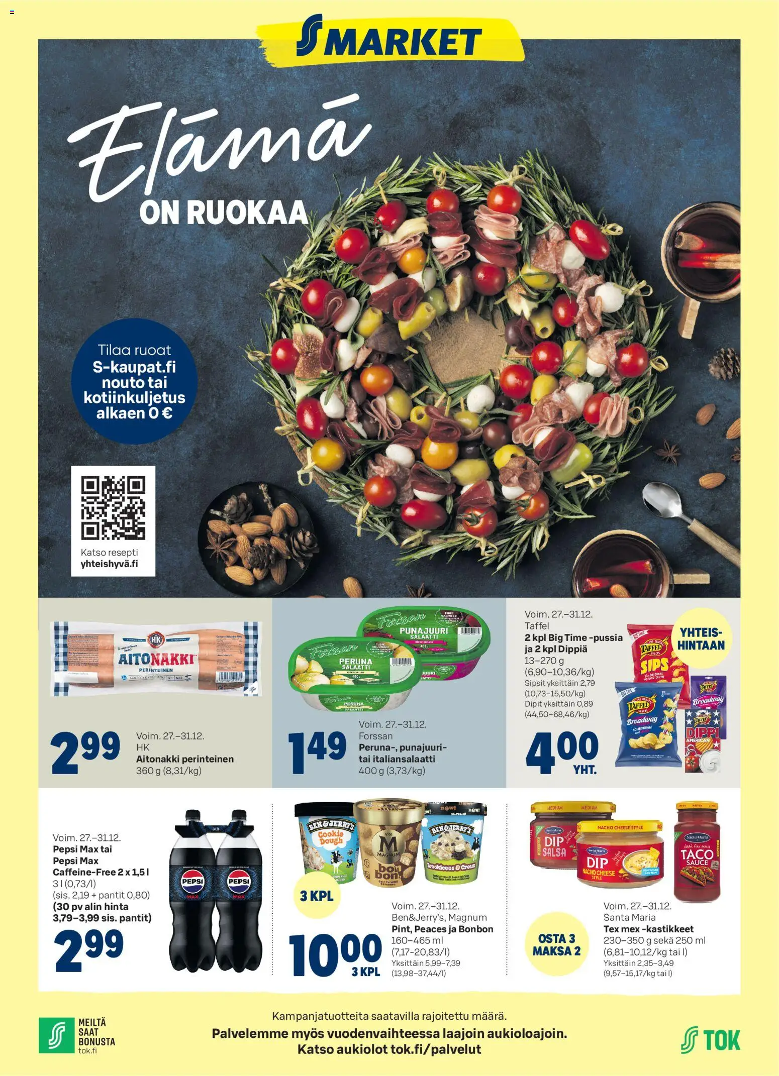 S-market tarjoukset – voimassa 27.11.2025 alkaen | Sivu: 1 | Tuotteet: Salsa, Pepsi, Peruna, Punajuuri