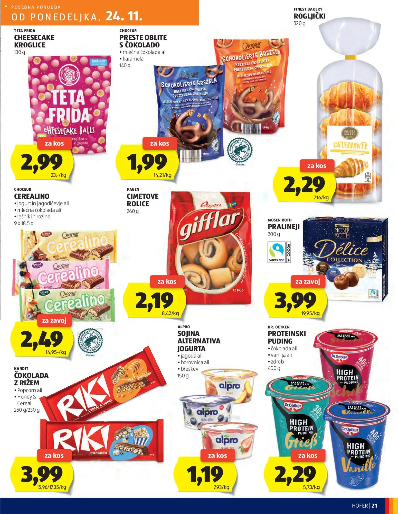 Novi Hofer katalog ponudbe – veljaven od 20.11.2025 | Stran: 21 | Izdelki: Puding, Kos, Cokolada, Rozine