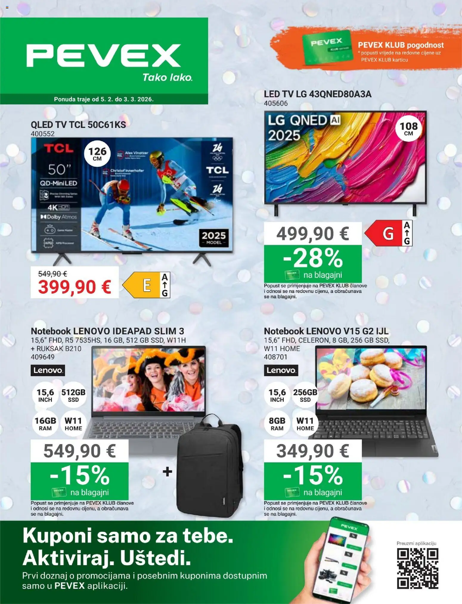 Pevex katalog | vrijedi od 05.02.2026 | Stranica: 1 | Proizvodi: Ruksak, Notebook, Tv