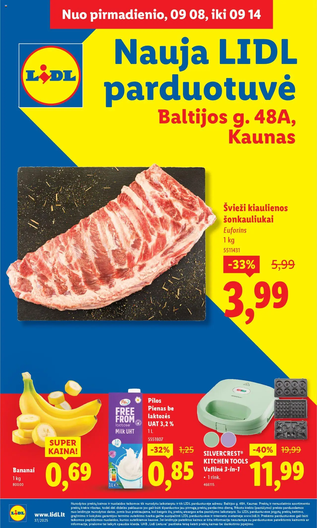 LIDL akcijos nuo 08.09.2025 | Puslapis: 1 | Prekių: Kiaulienos, Pienas, Bananai