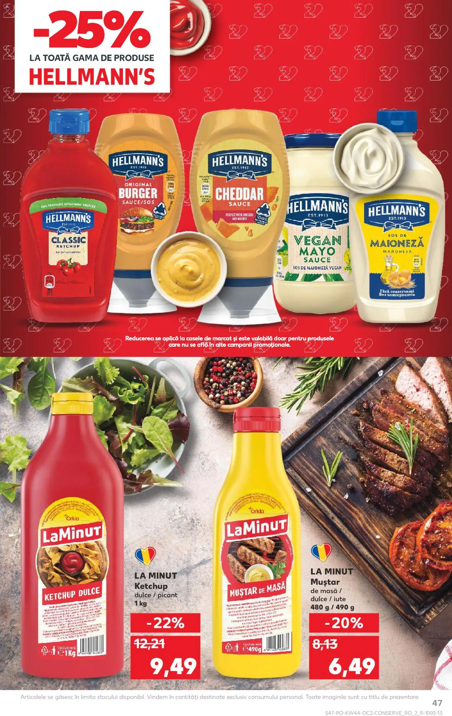 Kaufland RO akciós ujság - amely érvényes a következő dátumtól: 29.10.2025 | Oldal: 47 | Termékek: Cheddar, Ketchup, Vegán, Mustár