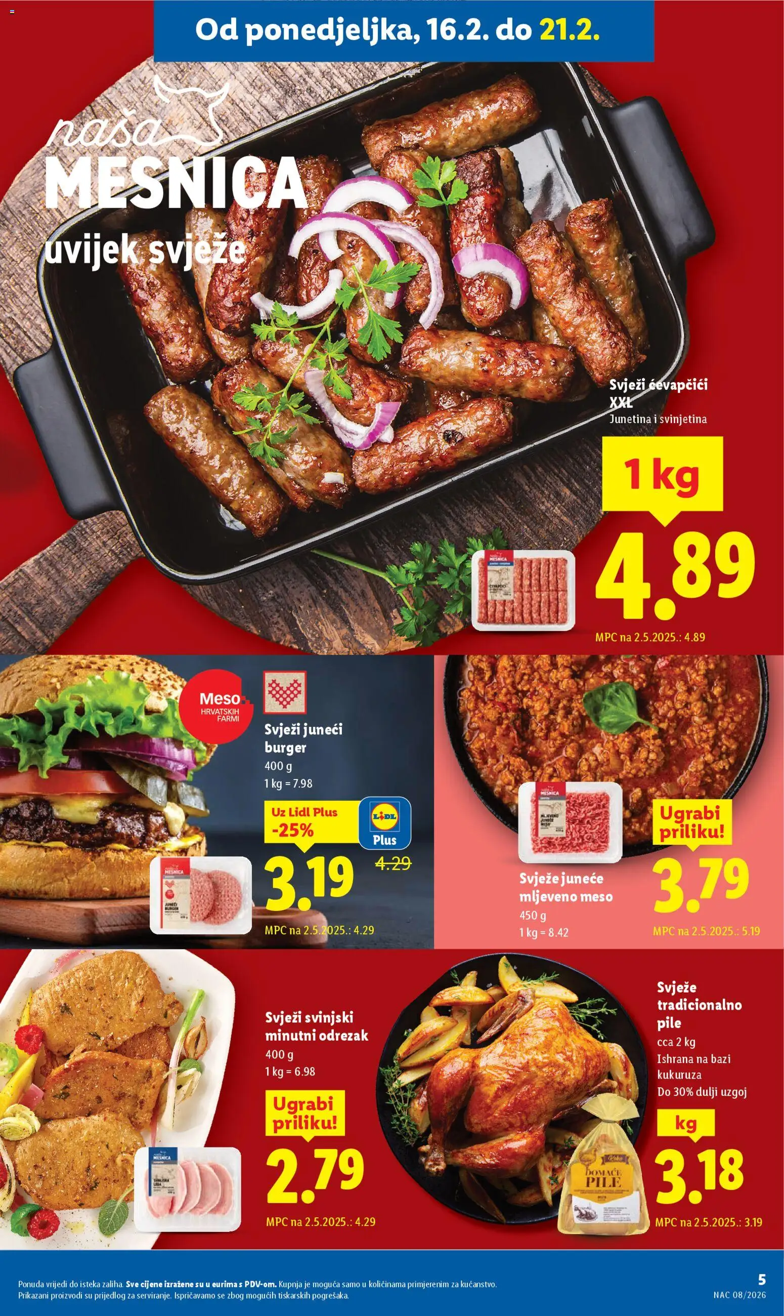 Lidl katalog | vrijedi od 16.02.2026 | Stranica: 5 | Proizvodi: Meso, Junetina, Mljeveno meso, Ćevapčići