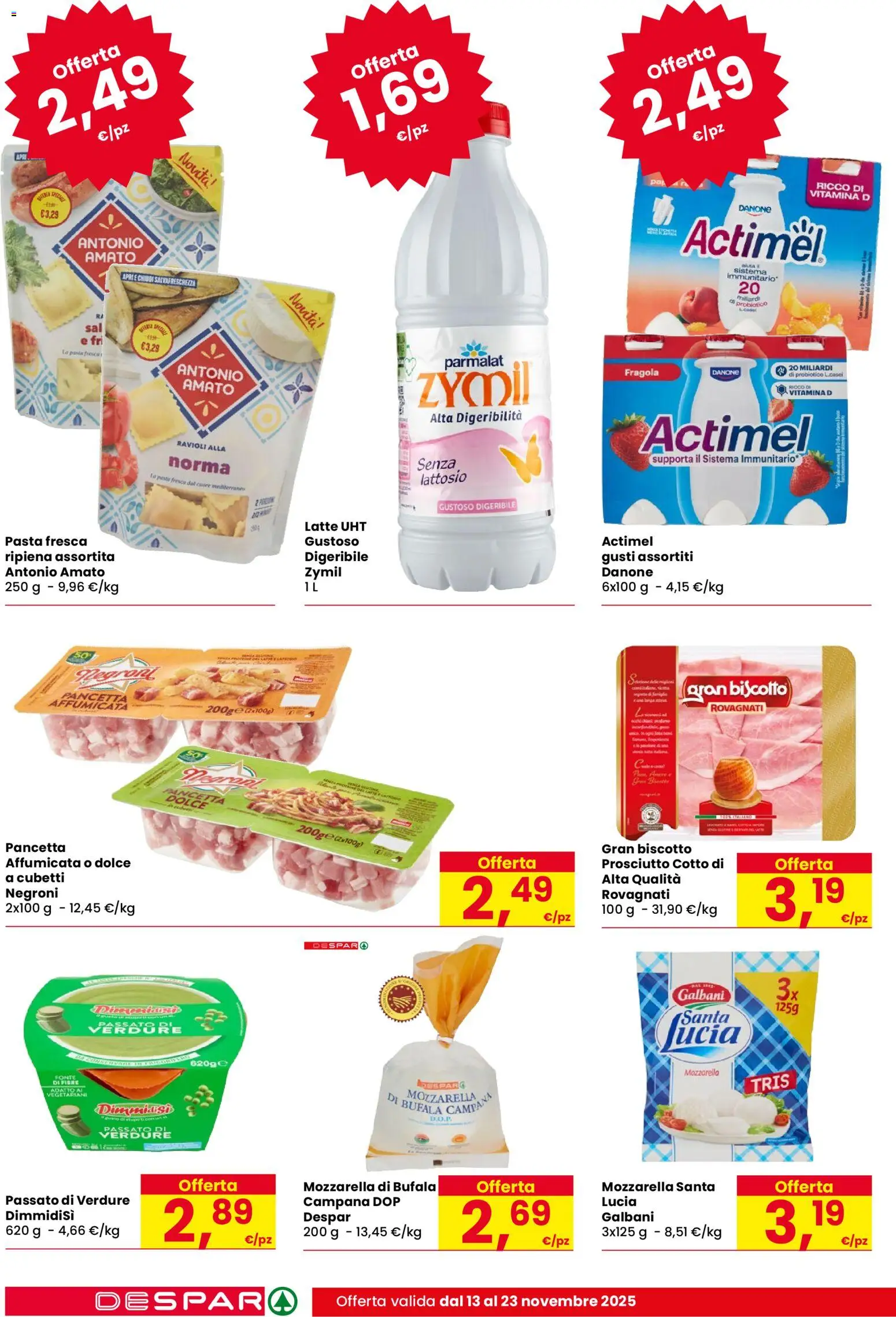 Volantino Despar del 13.11.2025 | Pagina: 8 | Prodotti: Prosciutto Cotto, Pancetta, Prosciutto, Pasta