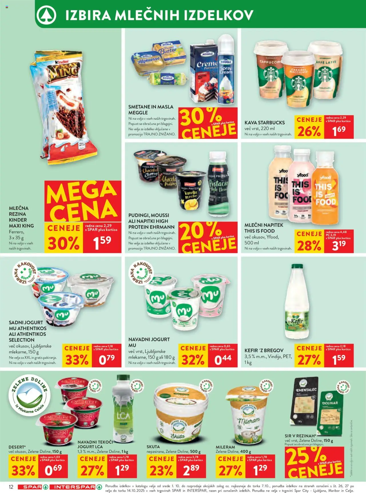 Novi Spar katalog ponudbe – veljaven od 01.10.2025 | Stran: 14 | Izdelki: Mlečna rezina, Kefir, Kava, Skuta