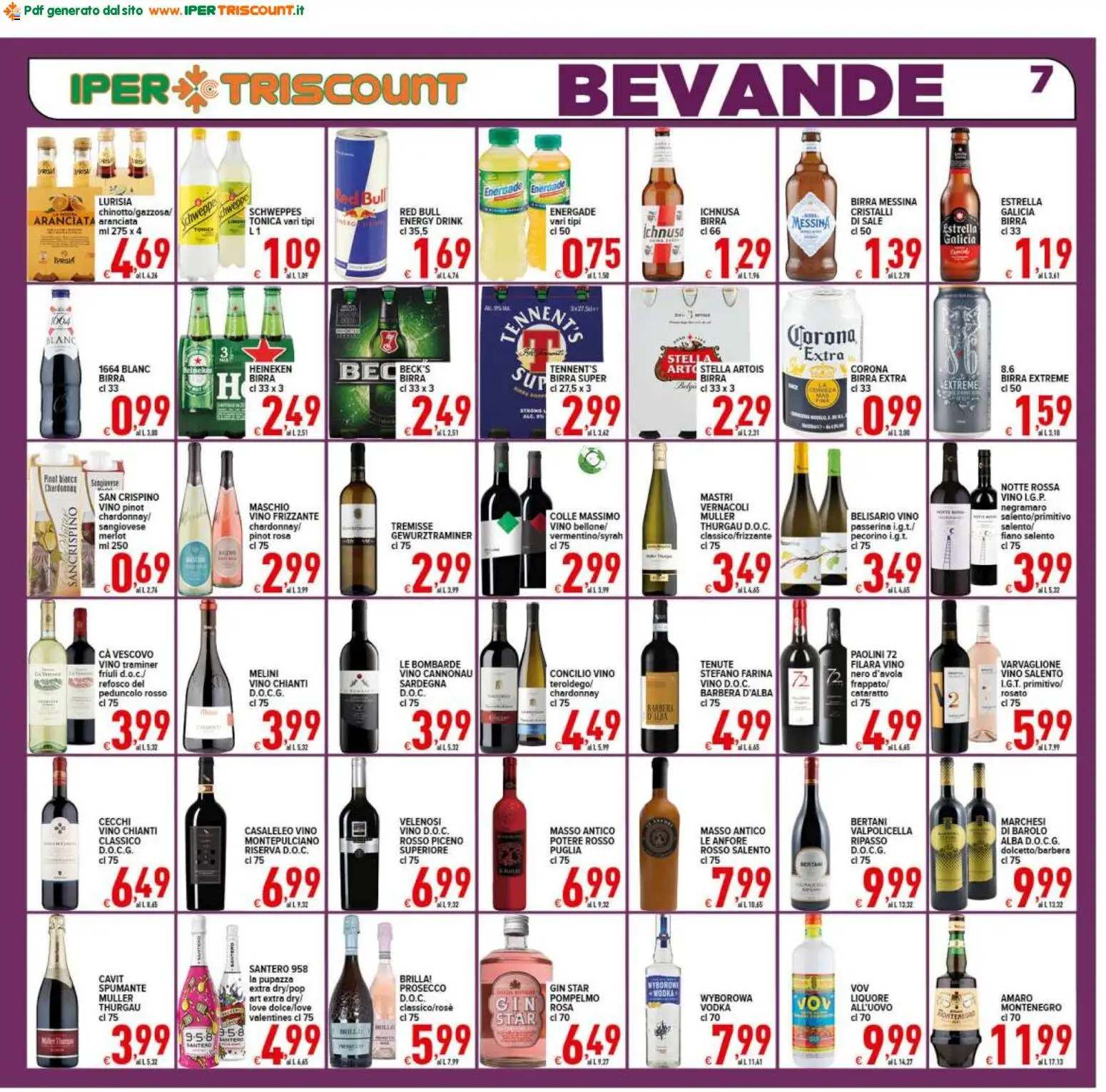 Volantino Ipertriscount del 13.02.2026 | Pagina: 7 | Prodotti: Prosecco, Vino, Red Bull, Liquore
