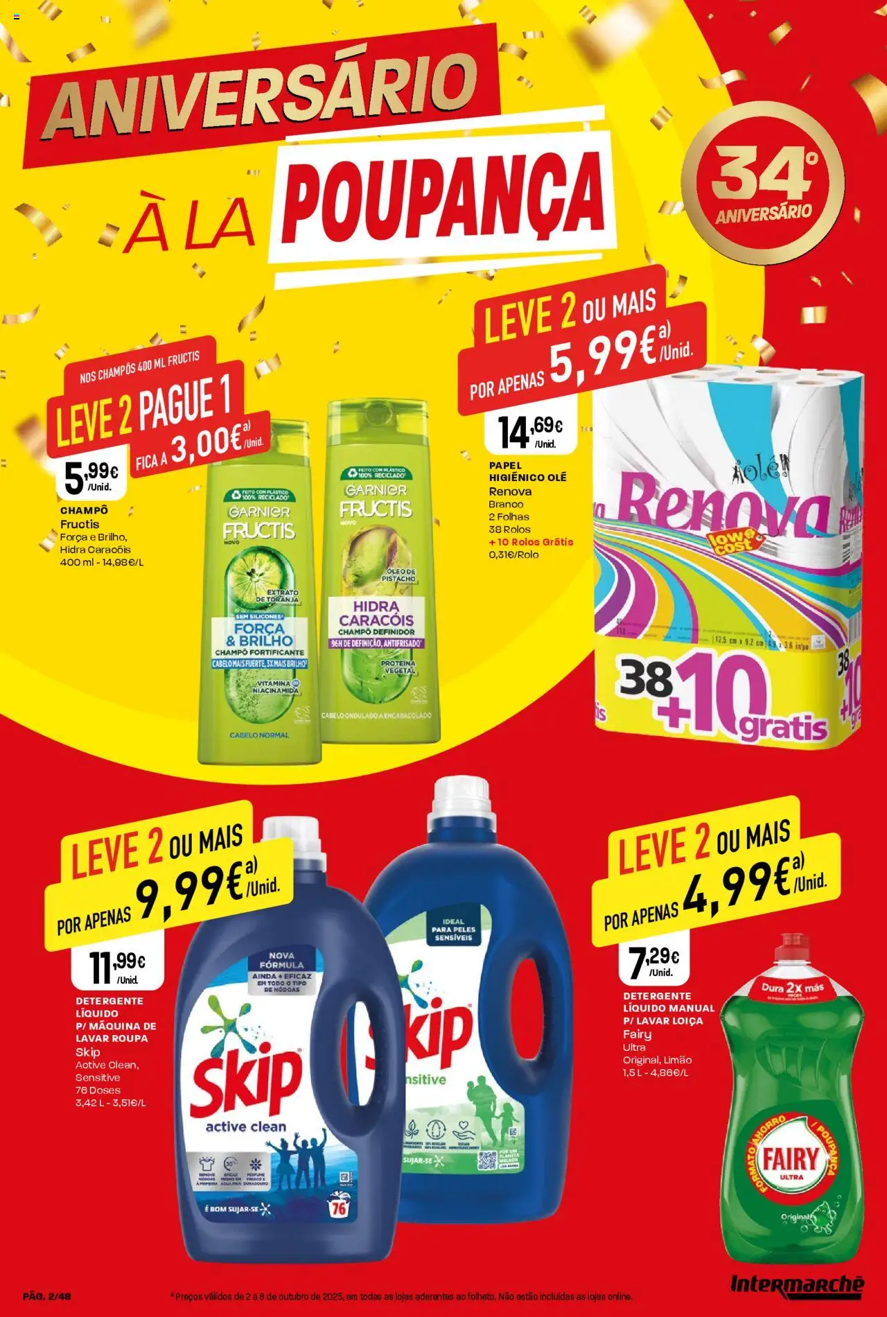 Intermarché folheto │ válido de 02.10.2025 | Página: 2 | Produtos: Detergente, Óleo, Vitamina c, Proteina