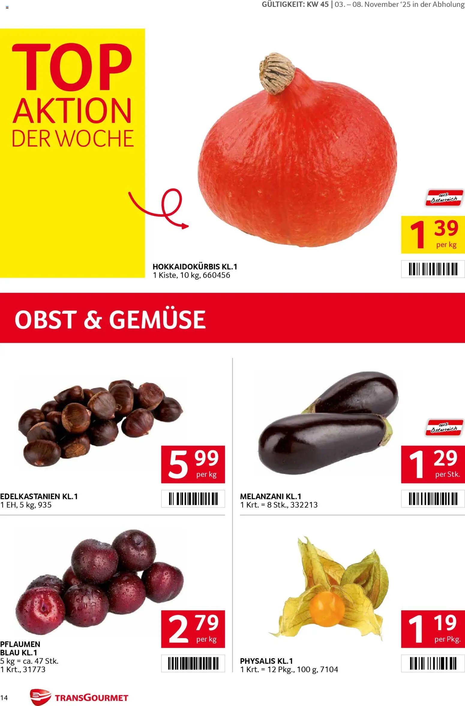 Transgourmet Flugblatt gültig ab 03.11.2025 | Seite: 14 | Produkte: Gemüse, Obst