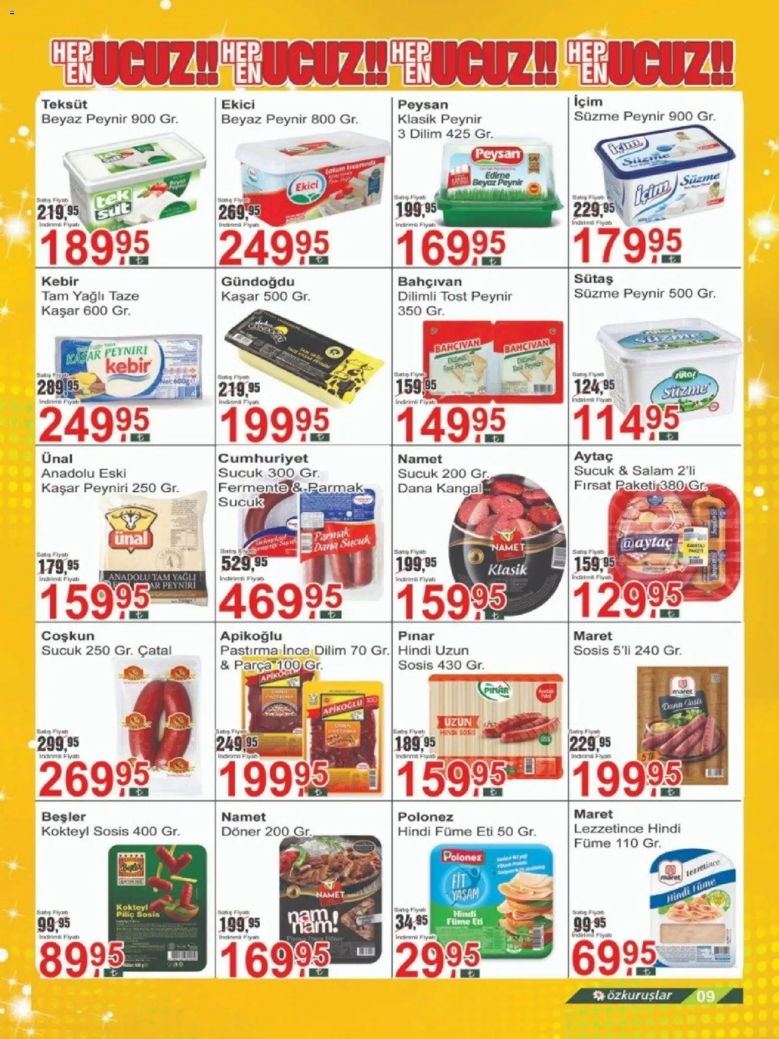 Özkuruşlar Katalog - 17.03.2026 tarihinden itibaren geçerlidir | Sayfa: 9 | Ürünler: Döner, Peynir, Sosis, Şal