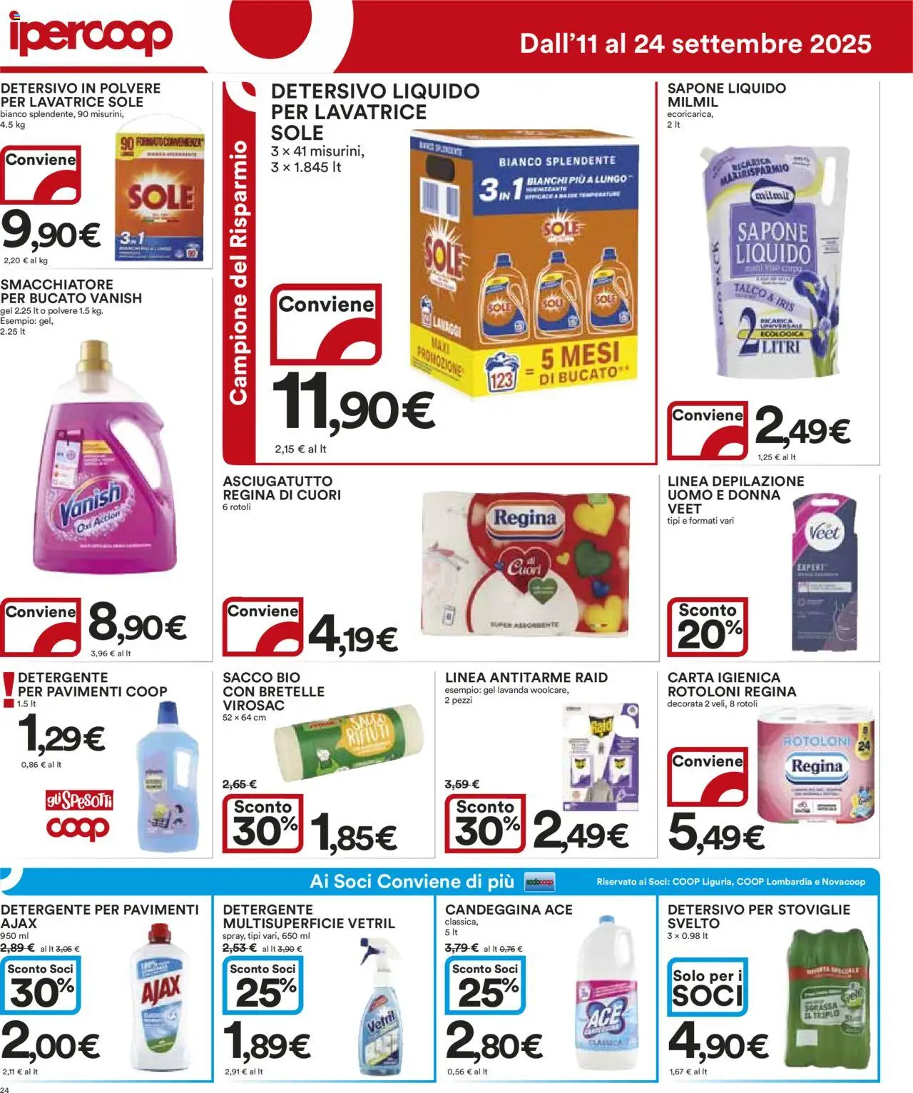 Volantino Ipercoop del 11.09.2025 | Pagina: 24 | Prodotti: Detersivo in polvere, Smacchiatore, Detergente, Talco