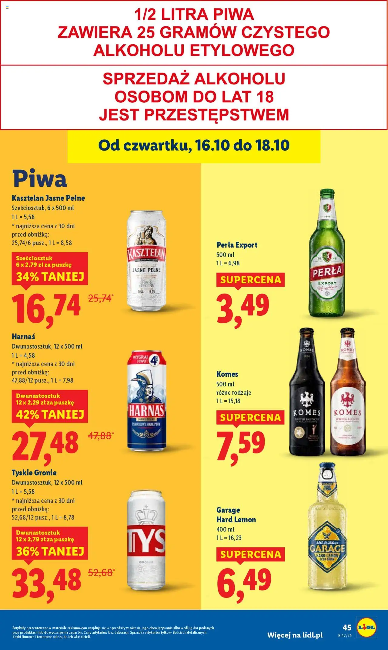 Lidl Gazetka od 16.10.2025 | Strona: 49 | Produkty: Tyskie, Harnaś, Piwo