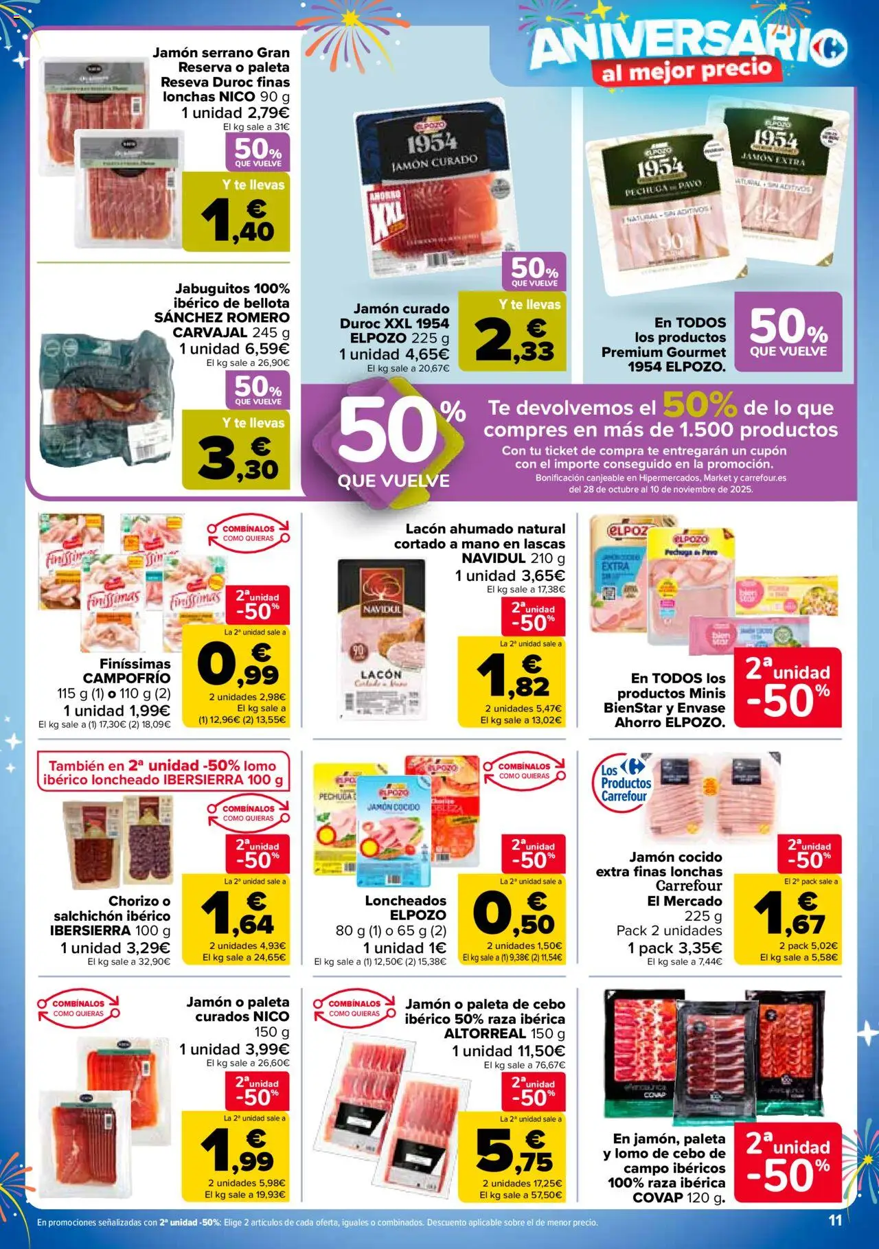 Carrefour folleto │ válido desde el 14.10.2025 | Página: 11 | Productos: Jamón serrano, Jamón, Jamón cocido, Té