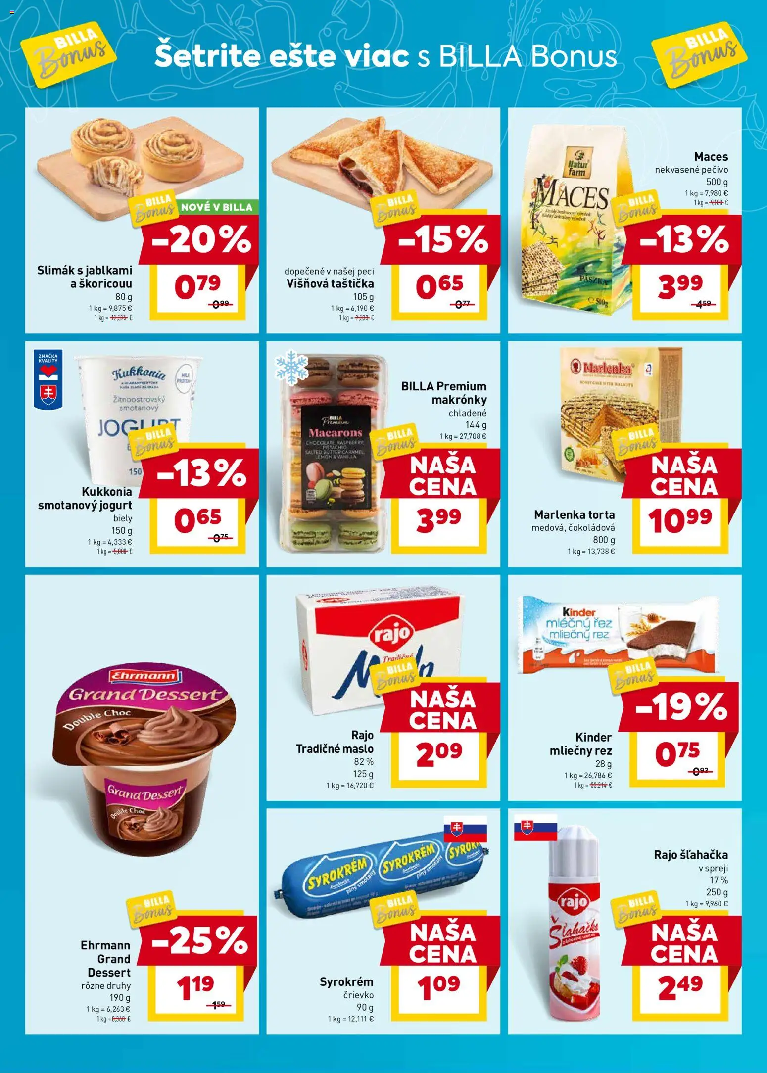 Nové Billa akcie – leták je platný od 14.01.2026 | Strana: 4 | Produkty: Jogurt, Kinder, Torta, Šľahačka