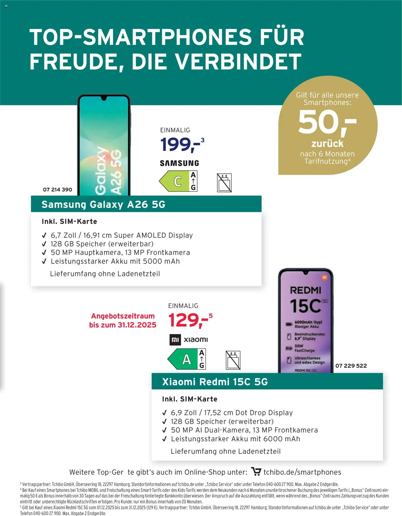Angebote Tchibo – gültig ab 01.12.2025 | Seite: 165 | Produkte: Xiaomi, Samsung, Smartphones, Telefon