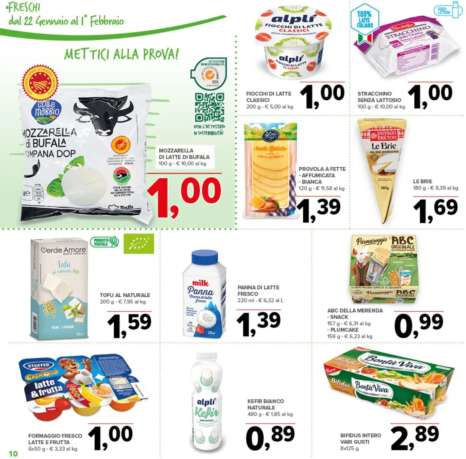 Volantino Todis del 22.01.2026 | Pagina: 10 | Prodotti: Crema, Fiocchi, Frutta, Tofu