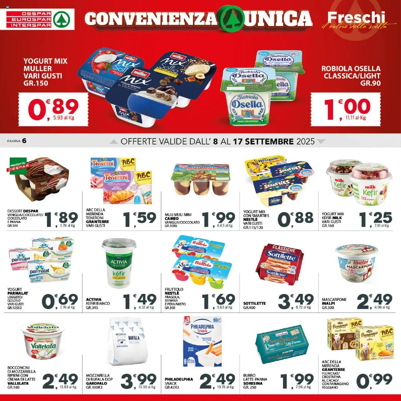 Volantino Despar del 08.09.2025 | Pagina: 6 | Prodotti: Crema, Panna, Latte, Parmigiano