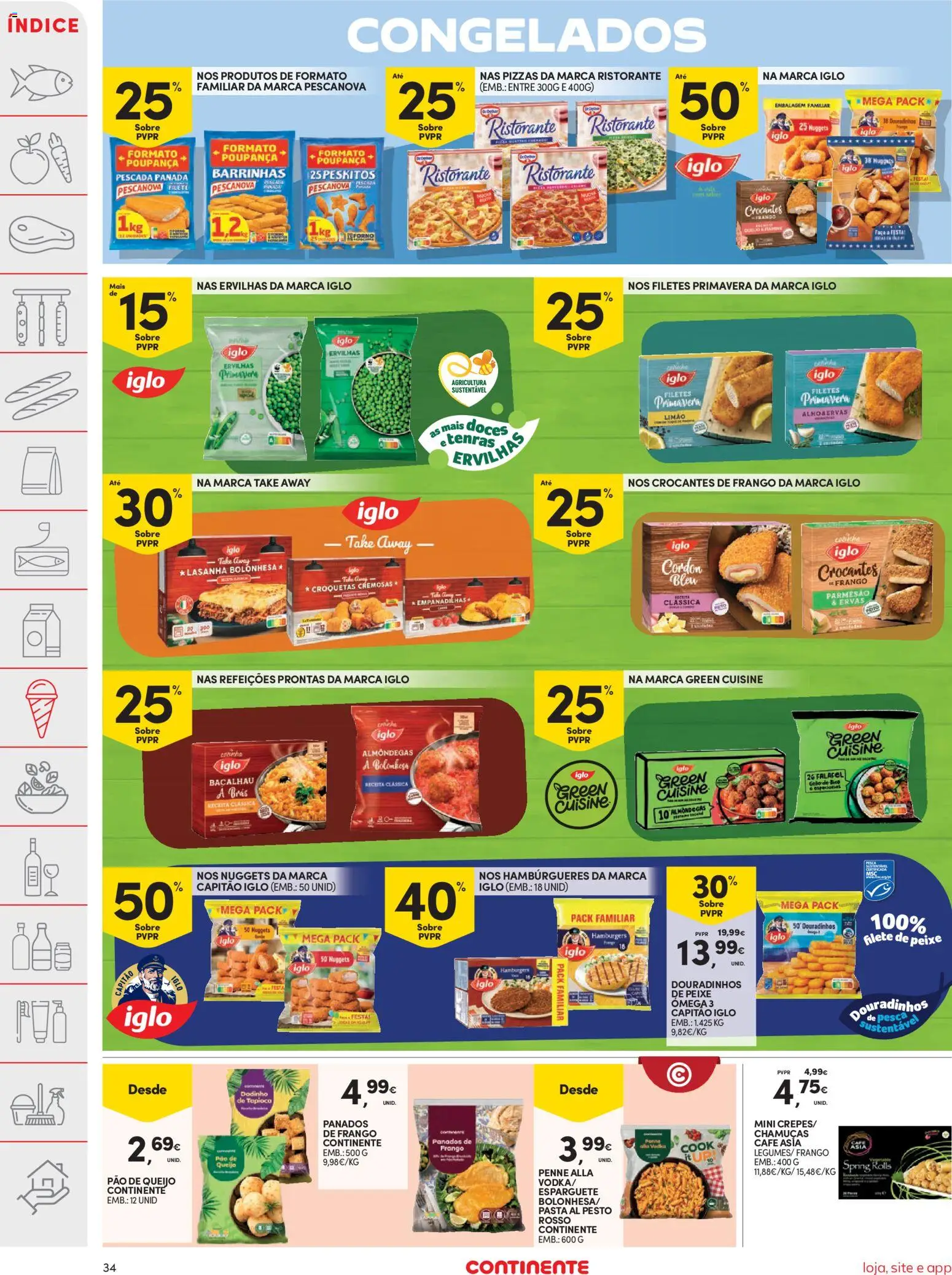 Continente folheto │ válido de 03.02.2026 | Página: 34 | Produtos: Esparguete, Capitão iglo, Lasanha, Nuggets