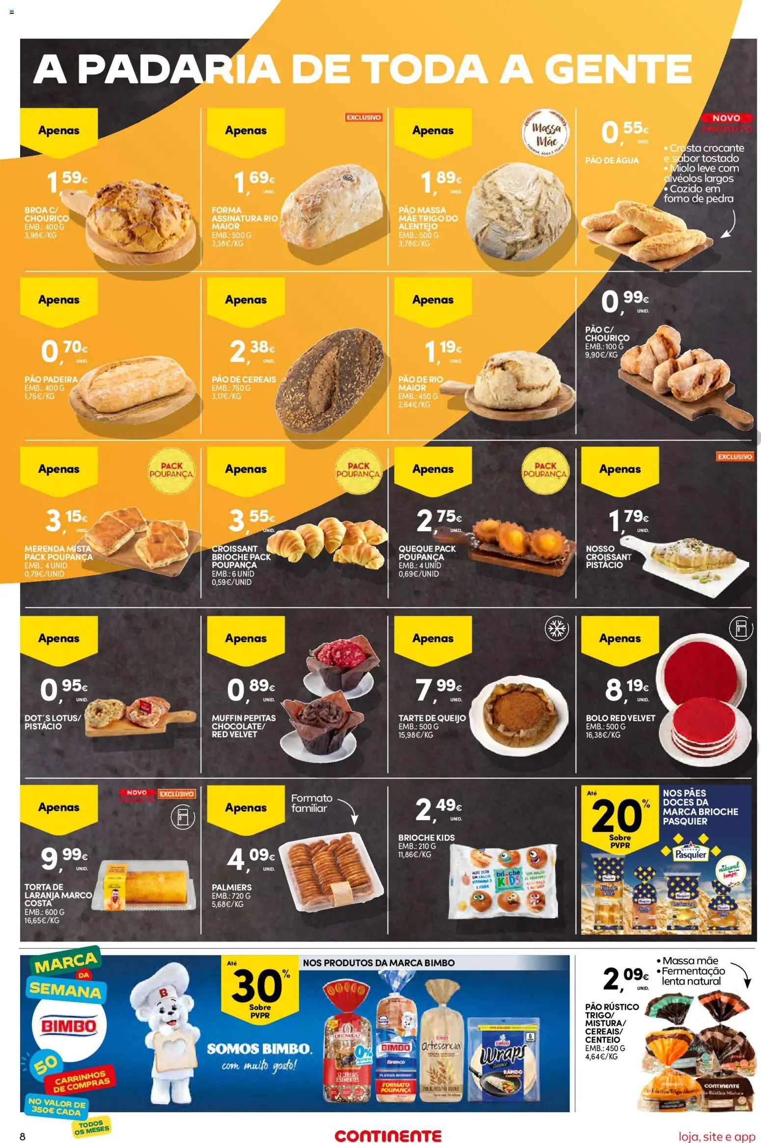 Continente Semanal Continente Bom Dia │ válido de 13.01.2026 | Página: 8 | Produtos: Agua, Bolo, Pão, Chouriço