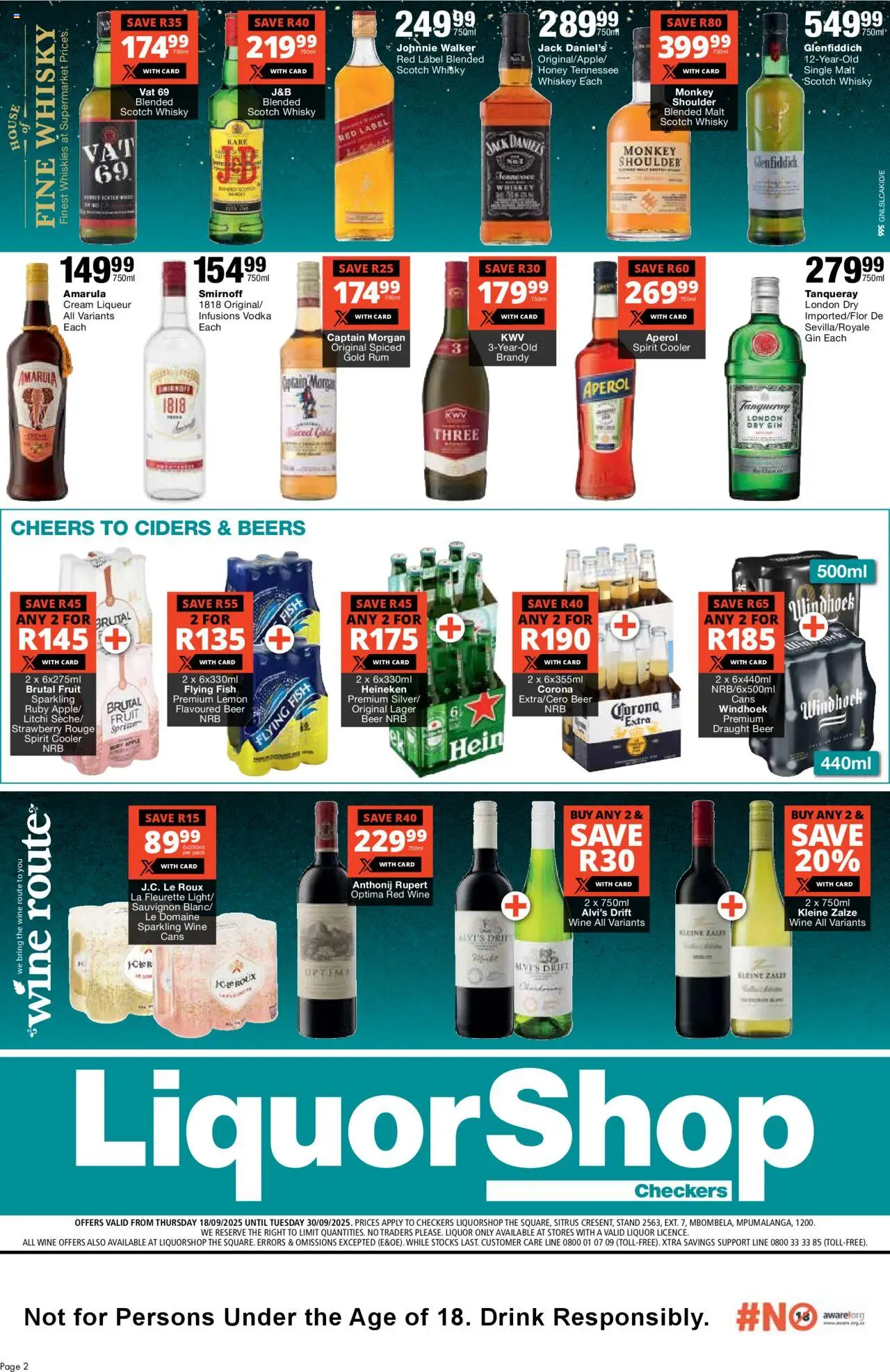 New Checkers catalogue – valid from 18.09.2025 | Page: 2 | Products: Fish, Vodka, Whiskey, Fruit
