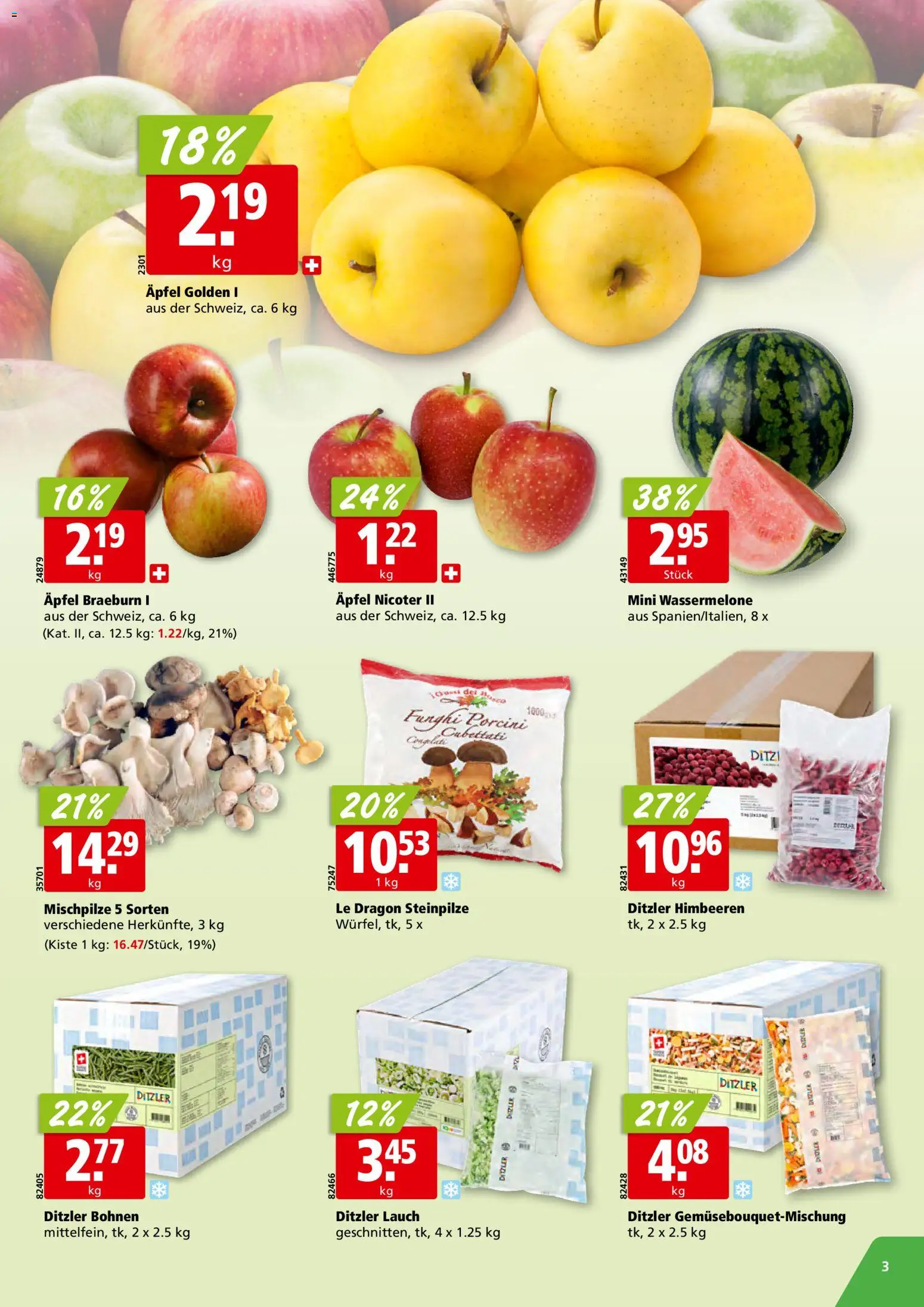 Aligro aktionen Schlieren, Gossau SG, Frauenfeld, Rapperswil-Jona, Sargans, Bern – gültig ab 04.05.2026 | Seite: 3 | Produkte: Äpfel, Wassermelone