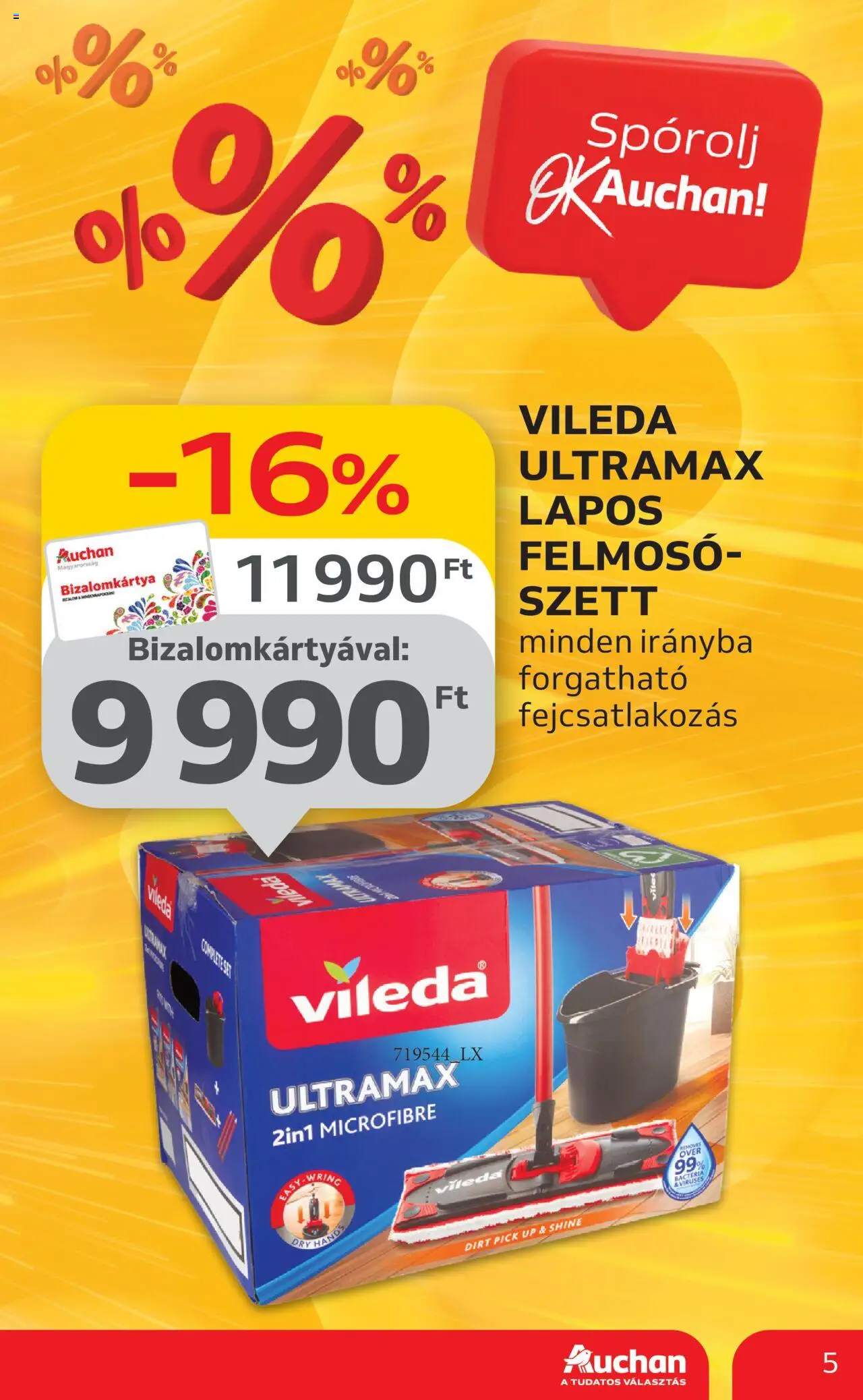 Auchan akciós ujság - amely érvényes a következő dátumtól: 05.06.2025 | Oldal: 5 | Termékek: Felmosó, Pick, Vileda