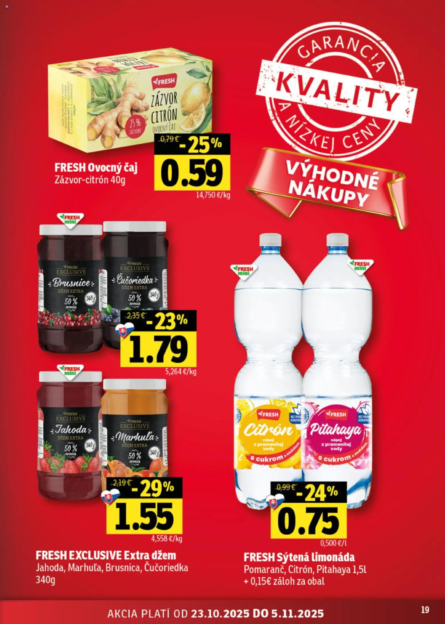 Nové Fresh akcie – leták je platný od 23.10.2025 | Strana: 19 | Produkty: Zázvor, Čaj