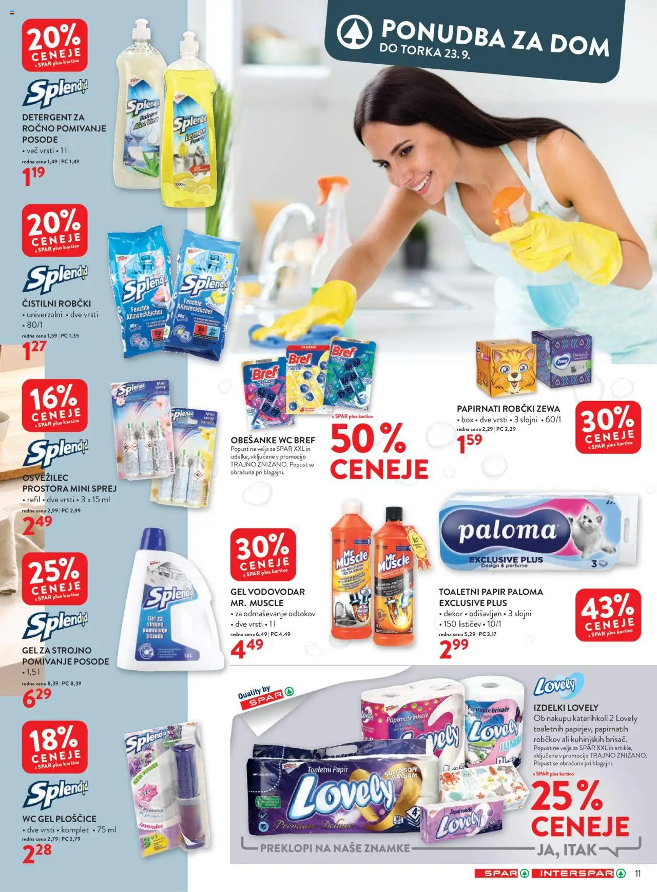 Novi Spar katalog ponudbe – veljaven od 10.09.2025 | Stran: 11 | Izdelki: Papirnate brisače, Robčki, Ploščice, Detergent